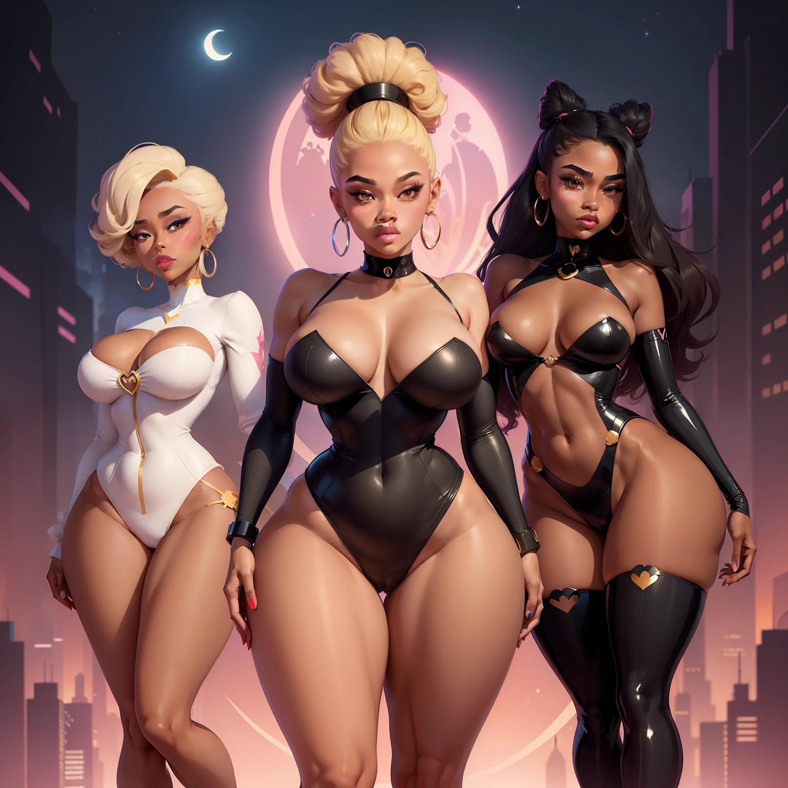 ((mdjrny-v4)) Disney art style, flat colors, vector graphic art of Afrocentric, Zendaya as Kylie Jenner, full body, no clothes on, big breast, thin waist, thick lips, wide hips, legs spread, albert Seveso, 32k, Moonlight hour, dreamy, urban city background.