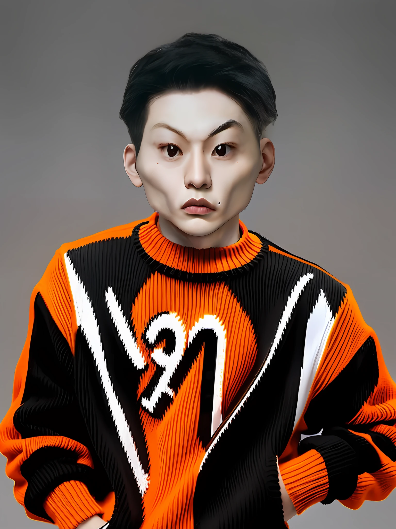 A Chinese male high school student,Wear an orange sweater,Enhance 3D stereoscopic feeling