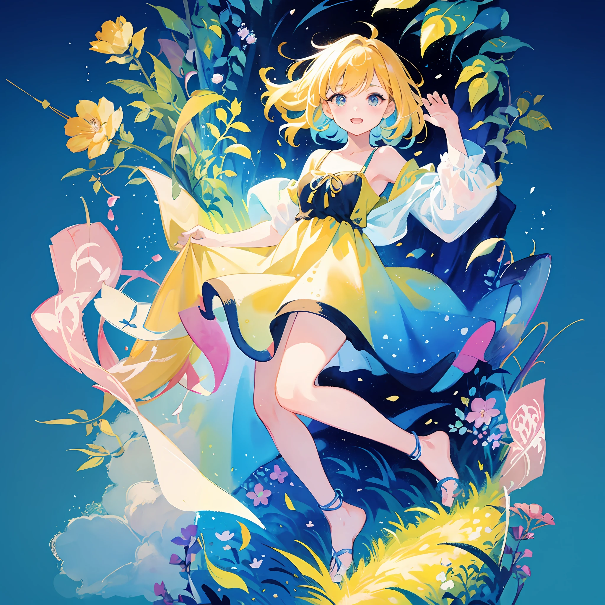 Anime girl in yellow dress runs through flower field, beautiful anime artwork, rossdraws cartoon vibrant, anime art wallpaper 4k, anime art wallpaper 4k, beautiful anime art, Anime Illustration, jen bartel, Anime art wallpaper 8k, anime fantasy illustration, Anime Artwork, alice x. zhang, anime style 4 k, artgerm and atey ghailan