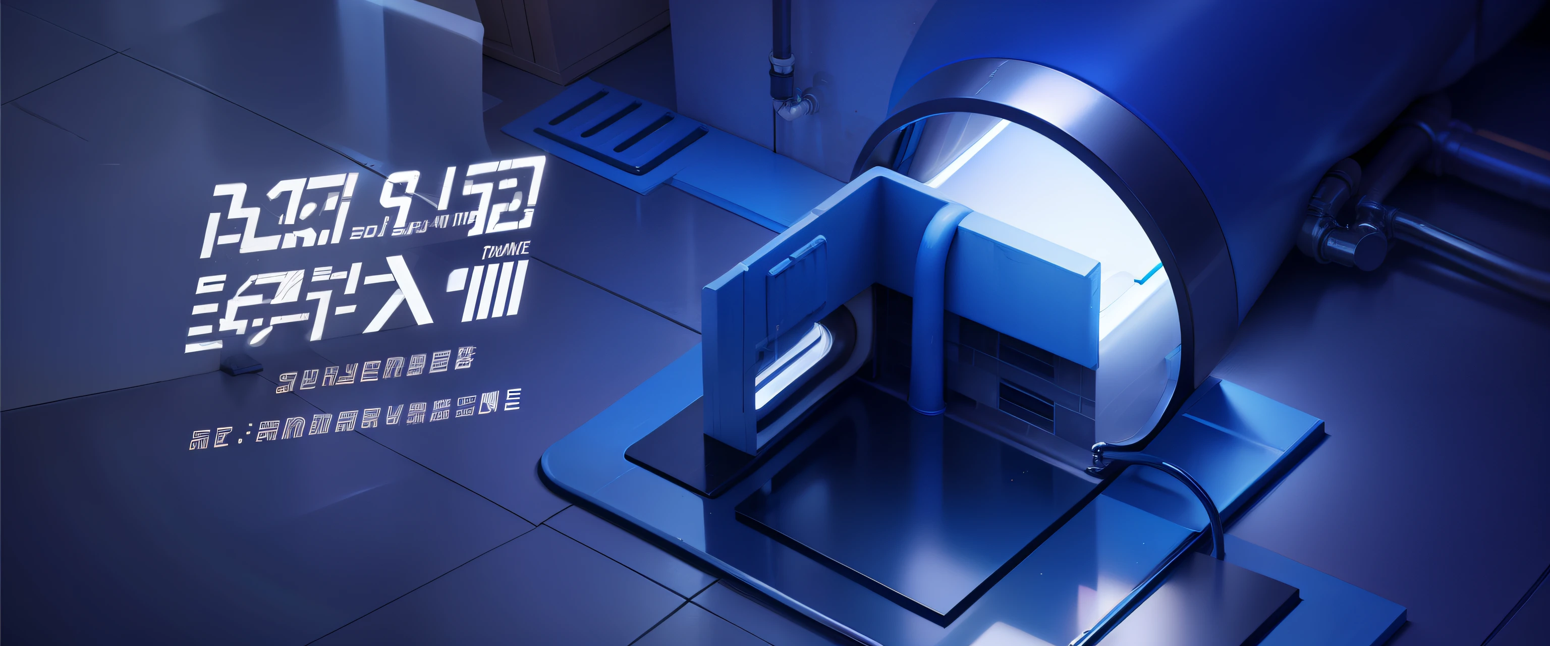 Home improvement pipeline installation scene rendering，Blue gradient on background，Floor heating pipe installation scene，Bathroom scene