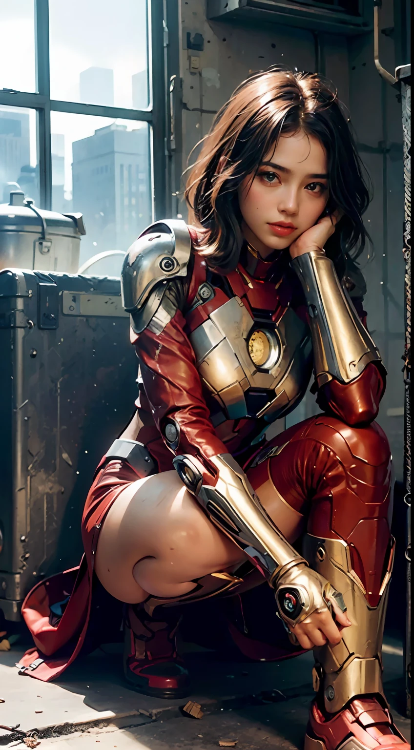 (1girl:1.3), solo,__body-parts__, official art, unity 8k wallpaper, ultra detailed, beautiful and aesthetic, beautiful, masterpiece, best quality, RAW, masterpiece, super fine photo,, best quality, super high Resolution, photorealistic, sunlight, full body portrait, stunningly beautiful,, dynamic pose, delicate face, vibrant eyes, (side view), she is wearing a futuristic Iron Man mech, red and gold, Highly detailed abandoned warehouse background, detailed face, detailed complex busy background, messy, gorgeous, milky, high detailed skin, realistic skin details, visible pores, sharp focus, volumetric fog, 8k uhd, dslr camera, High quality, film grain, fair skin, photorealism, lomography, sprawling metropolis in a futuristic dystopia, view from below, translucent