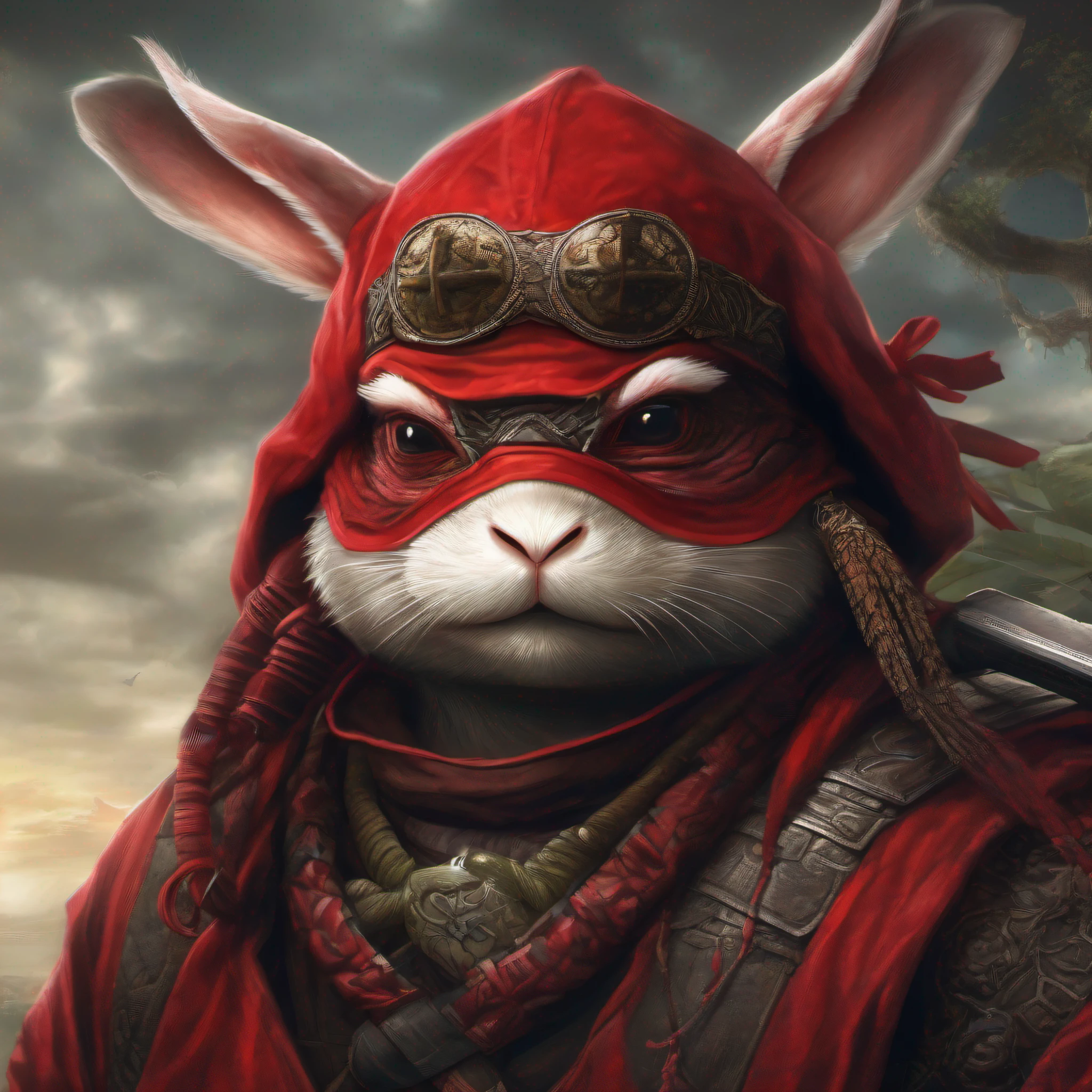 red theme，Rabbit Ninja:2,anthropomorphic turtle，extreme hight detail，A high resolution