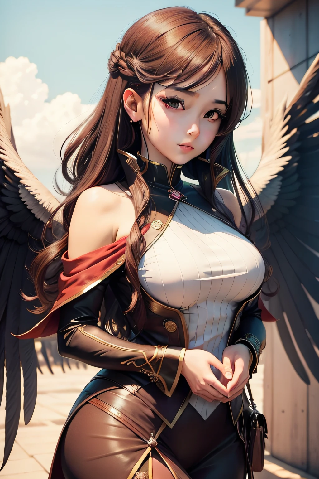 anime lady, soft hands, nice face, wings