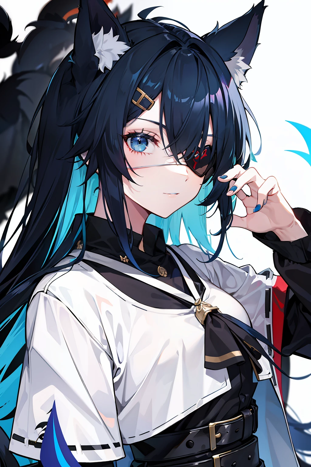 Kizi,Wolf ears,Right eye patch,dardark blue hair