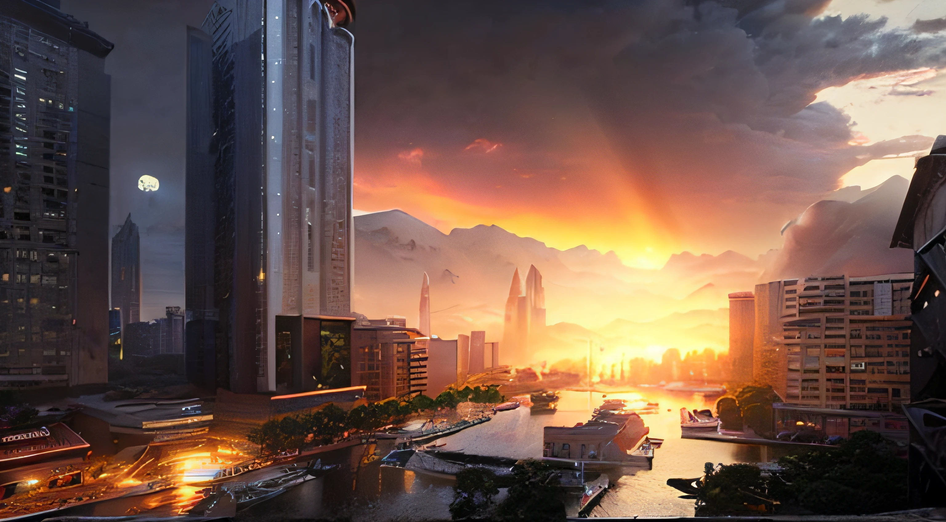 Armageddon、end of the world、Destruction of the city、Rays from the sky、A great catastrophe、8K、Raw-Photo、Top Quality、masterpiece:1.5、Ultra-lightweightHigh resolution;;;、Photorealcitic:1.5、Cinematic light、Soft volumetric lighting:1.5、realisitic、Photorealcitic:1、Detailed skins、profesional lighting、a photo of、foco nítido、The Details、profesional lighting、photon maping、Detailed and complex environments、ighly Details、Top Quality、Artistic photography、photorrealistic concept art、silky, Natural volumetric cinematic perfect lighting、midjourney、detailed hands、