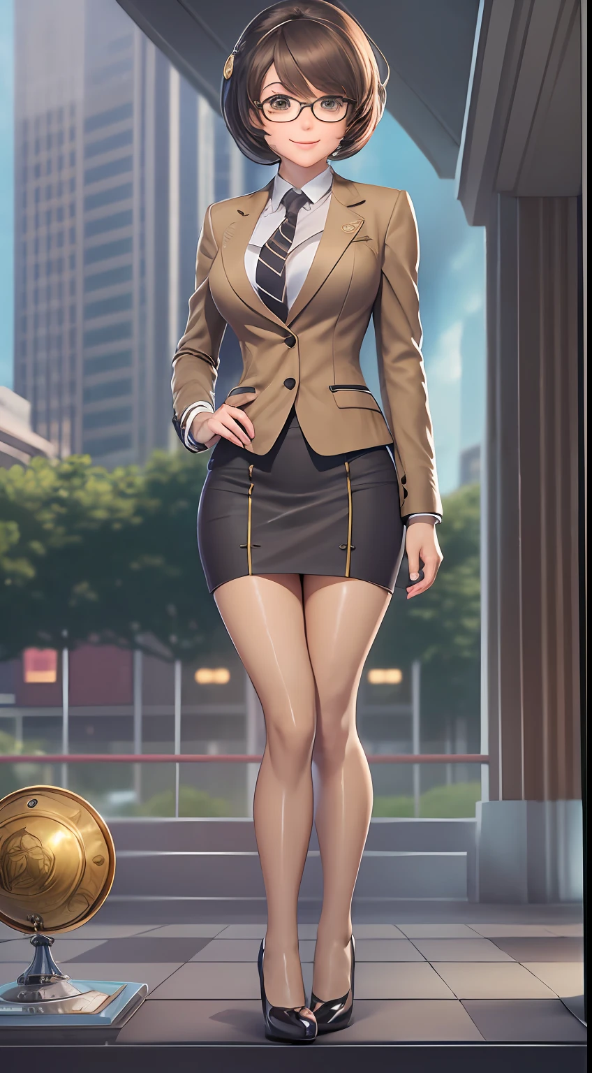 (8K, Best quality, Masterpiece:1.2),
(Realistic, photo-realistic:1.37),
Ultra-detailed,
anthropomorphic turtle,1tiger,female, full bodyesbian, Outdoors, (Adjust hair:1.5)
Office Lady, black officeblazer, officeskirt, (Pantyhose:1.2), (short buttoneddownshirt:1.2), buttonedupcollarprim, buttoneddowncollarprim, Bra, (Pantyhose:1.2), alphalayers, high-heels,
Beautiful earrings,
Cute,
Solo,
Beautiful detailed sky,
(Smile:1.15),
(Closed mouth),
Small breasts,
Beautiful detailed eyes,
Business attire,
(Short hair:1.2),
Floating hair NovaFrogStyle,