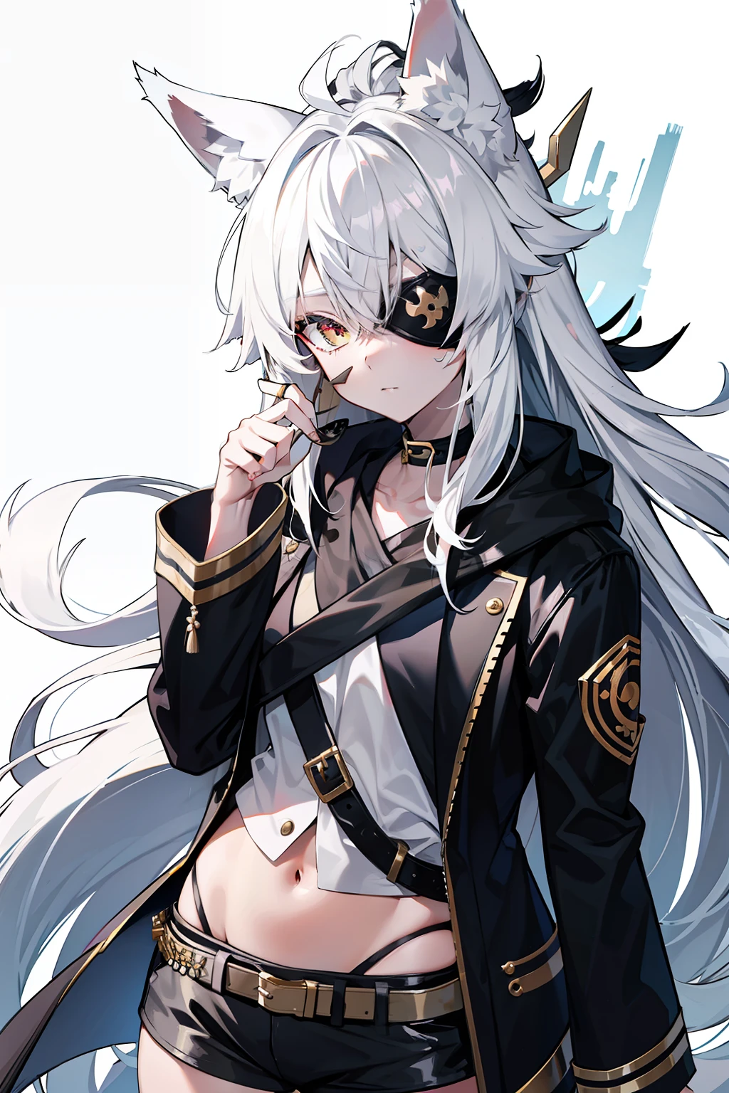 Kizi，Wolf ears，Right eye patch，long whitr hair