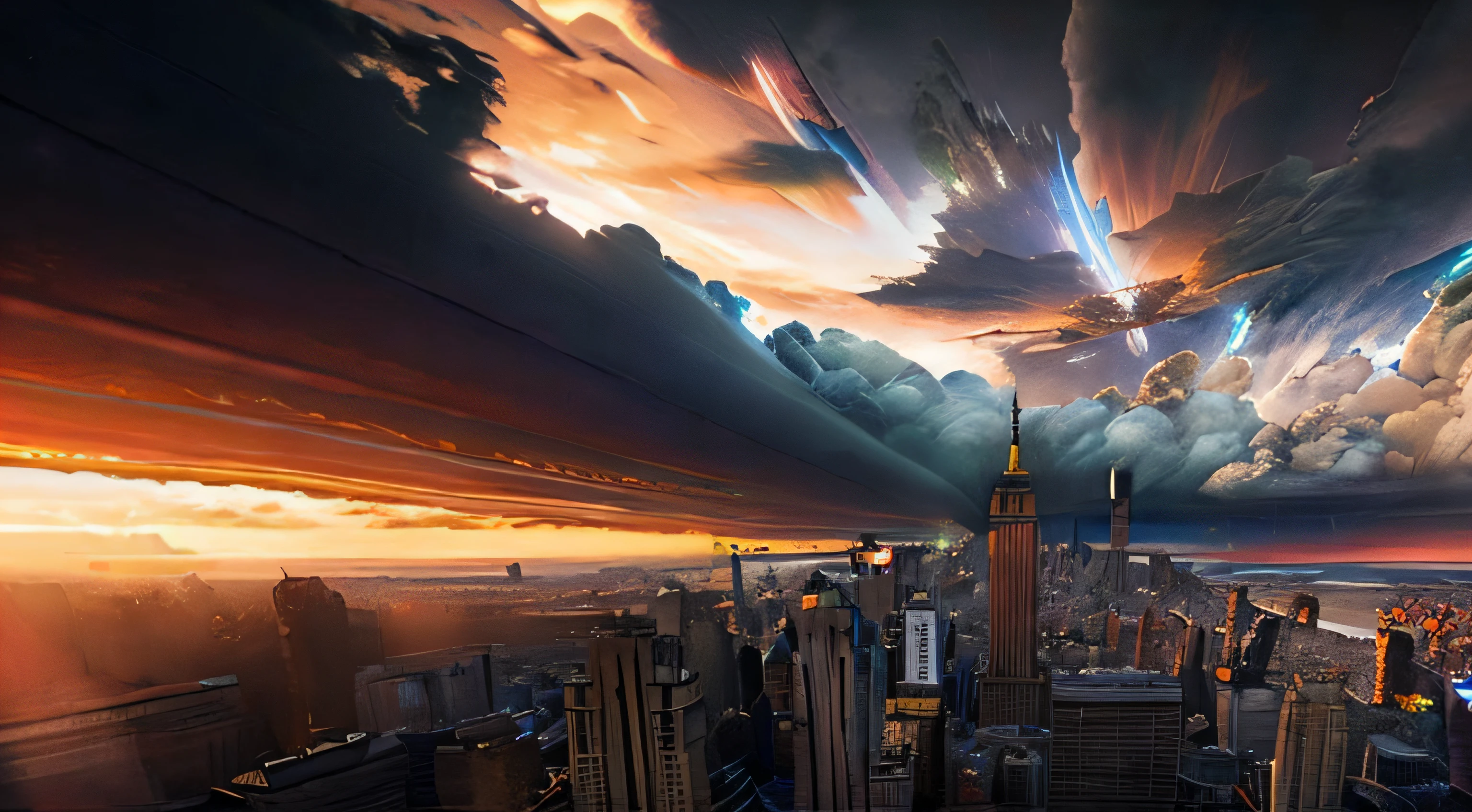 Armageddon、end of the world、Destruction of the city、Rays from the sky、A great catastrophe、8K、Raw-Photo、Top Quality、masterpiece:1.5、Ultra-lightweightHigh resolution;;;;、Photorealcitic:1.5、Cinematic light、Soft volumetric lighting:1.5、realisitic、Photorealcitic:1、Detailed skins、profesional lighting、a photo of、foco nítido、The Details、profesional lighting、photon maping、Detailed and complex environments、ighly Details、Top Quality、Artistic photography、photorrealistic concept art、silky, Natural volumetric cinematic perfect lighting、midjourney、detailed hands、