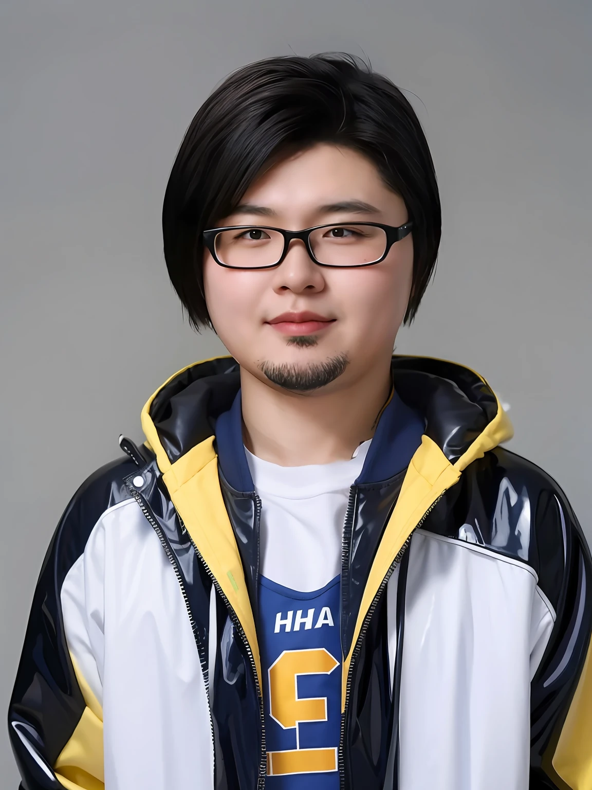 A Chinese male high school student，Wear a PVC casual sweatshirt，