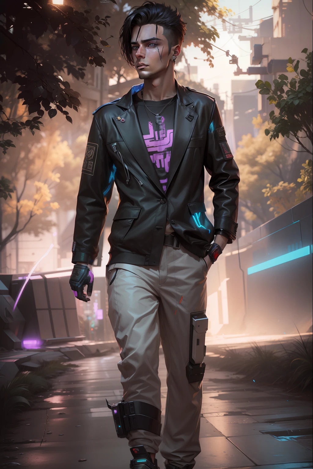 Change background cyberpunk handsome boy, realistic face, 8k , ultra realistic.
