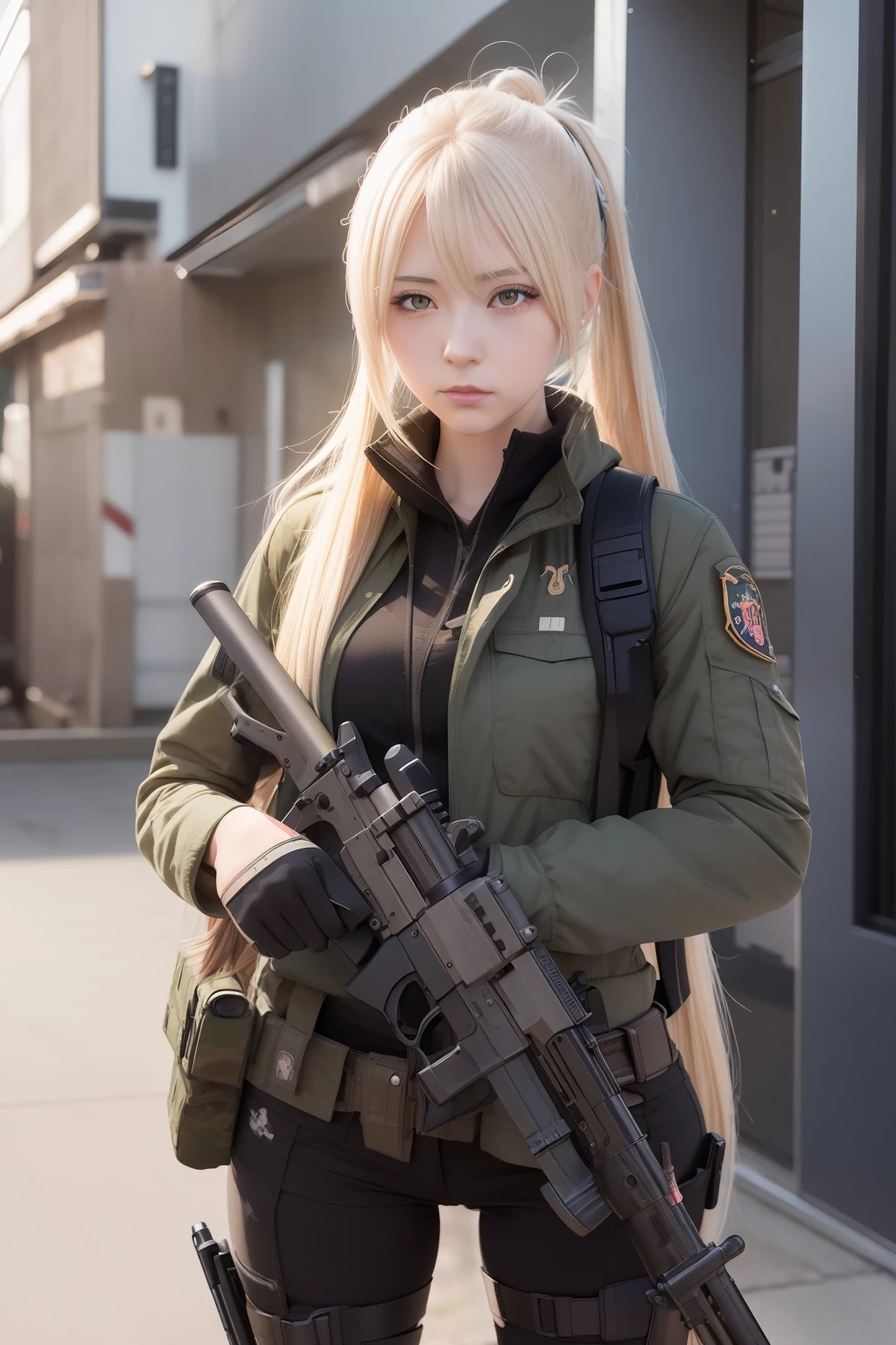 anime girl with a gun in her hand, detailed anime character art, Detailed Digital Anime Art, maple story gun girl, with a pistol, cushart kenz, with rifle, by Yoshihiko Wada, Mechanized soldier girl, quiet from metal gear solid, M4 Sopmod II Girls Frontline, soldier girl, range murata and artgerm, clean detailed anime art
