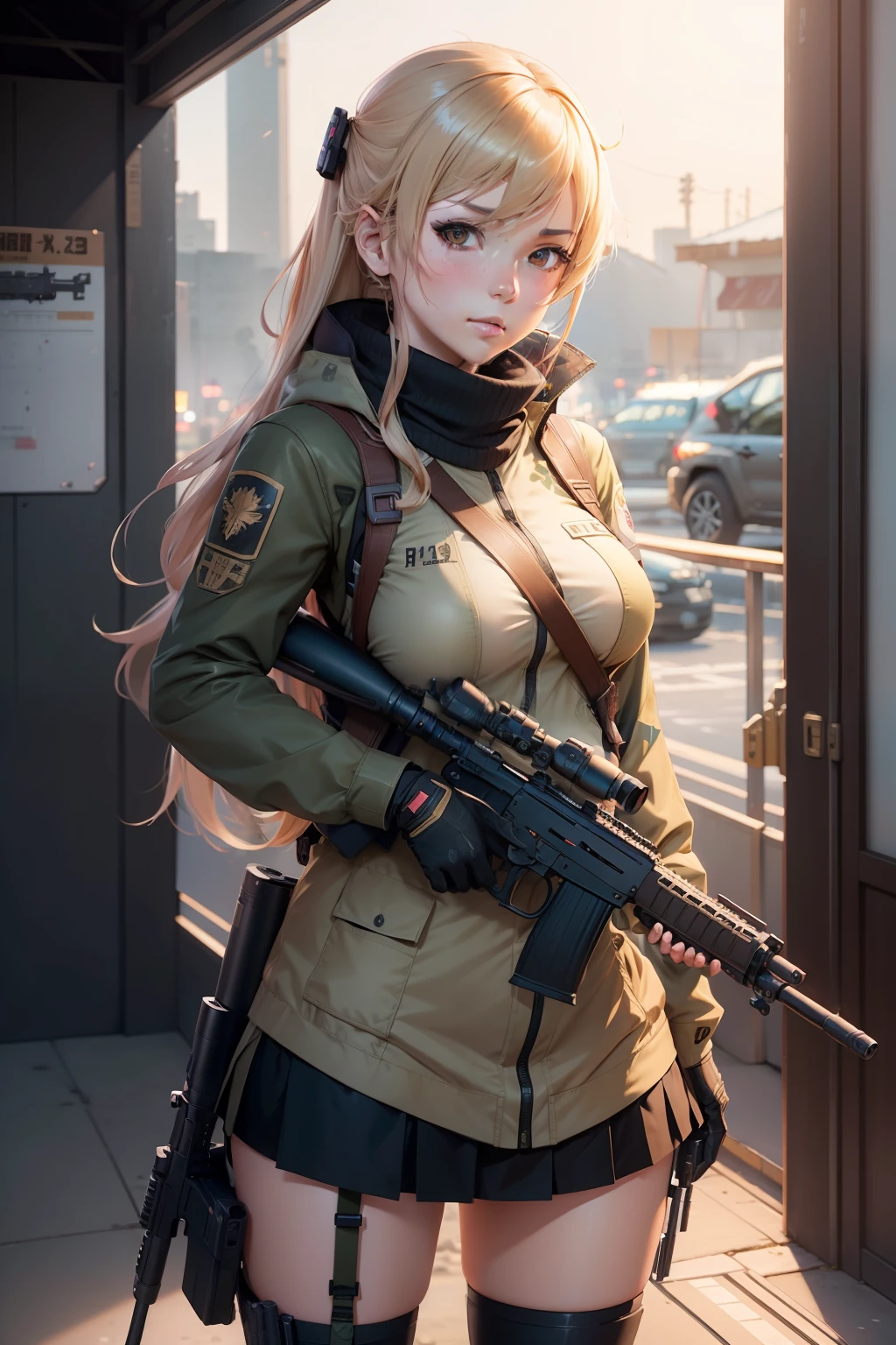 anime girl with a gun in her hand, detailed anime character art, Detailed Digital Anime Art, maple story gun girl, with a pistol, cushart kenz, with rifle, by Yoshihiko Wada, Mechanized soldier girl, quiet from metal gear solid, M4 Sopmod II Girls Frontline, soldier girl, range murata and artgerm, clean detailed anime art