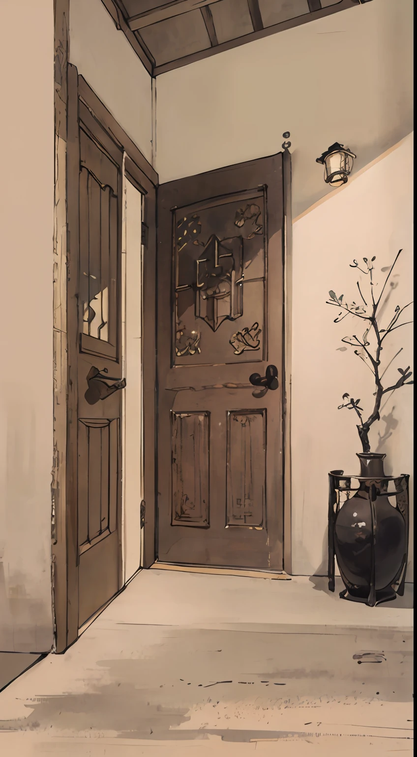 "(picture quality is high+1.5)The legendary Acacia Gate,Acacia Gate(1.5),Highlight the door,The door is closed,k hd,Traditional Chinese watercolor,Traditional Chinese painting,China ink painting"