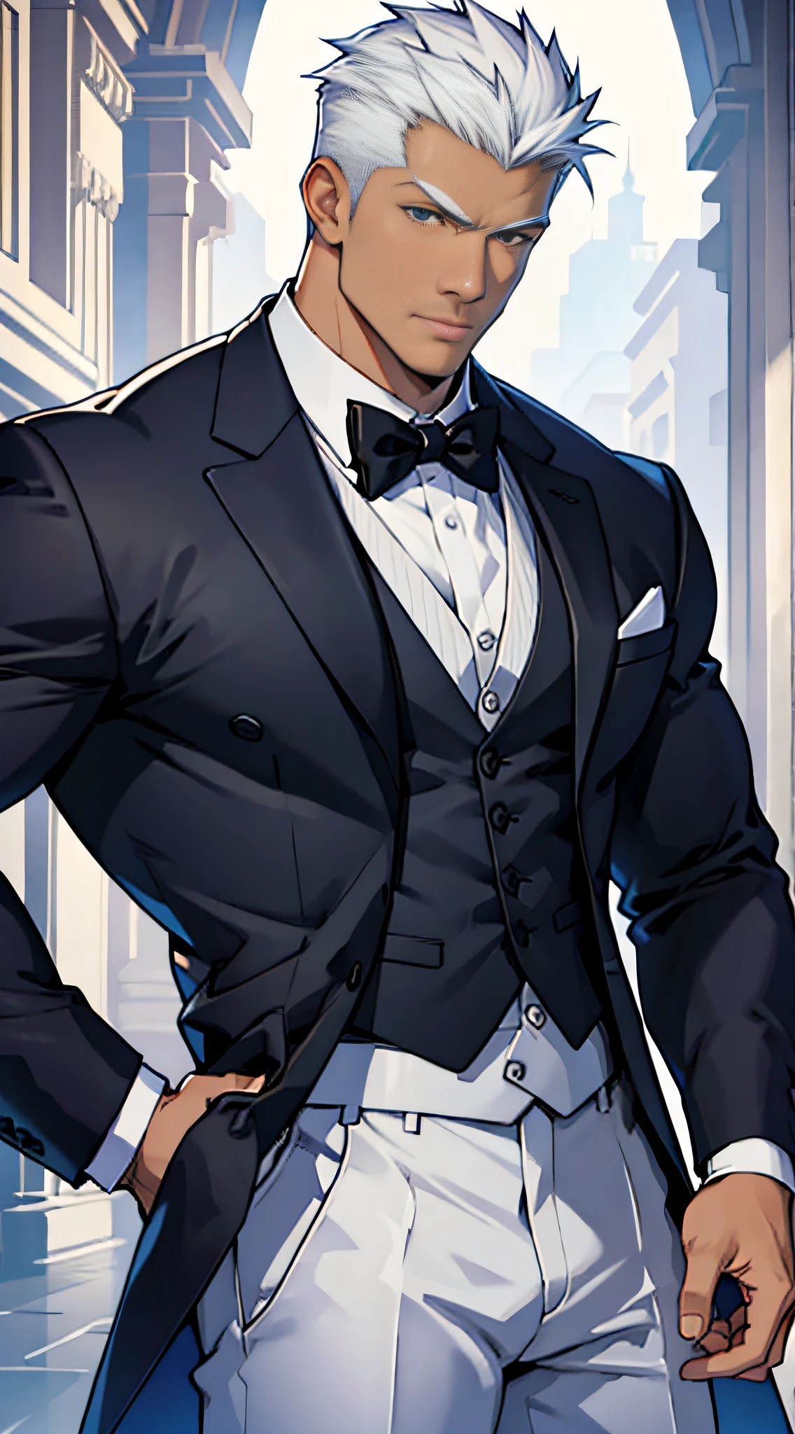 ((Ultra-detailed]], [masterpiece)), [seductive tuxedo], [(muscular male)}, [[((archer (fate)))],((bara))]]