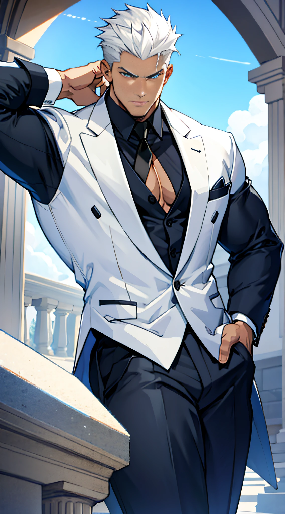 ((Ultra-detailed]], [masterpiece)), [seductive tuxedo], [(muscular male)}, [[((archer (fate)))],((bara))]]