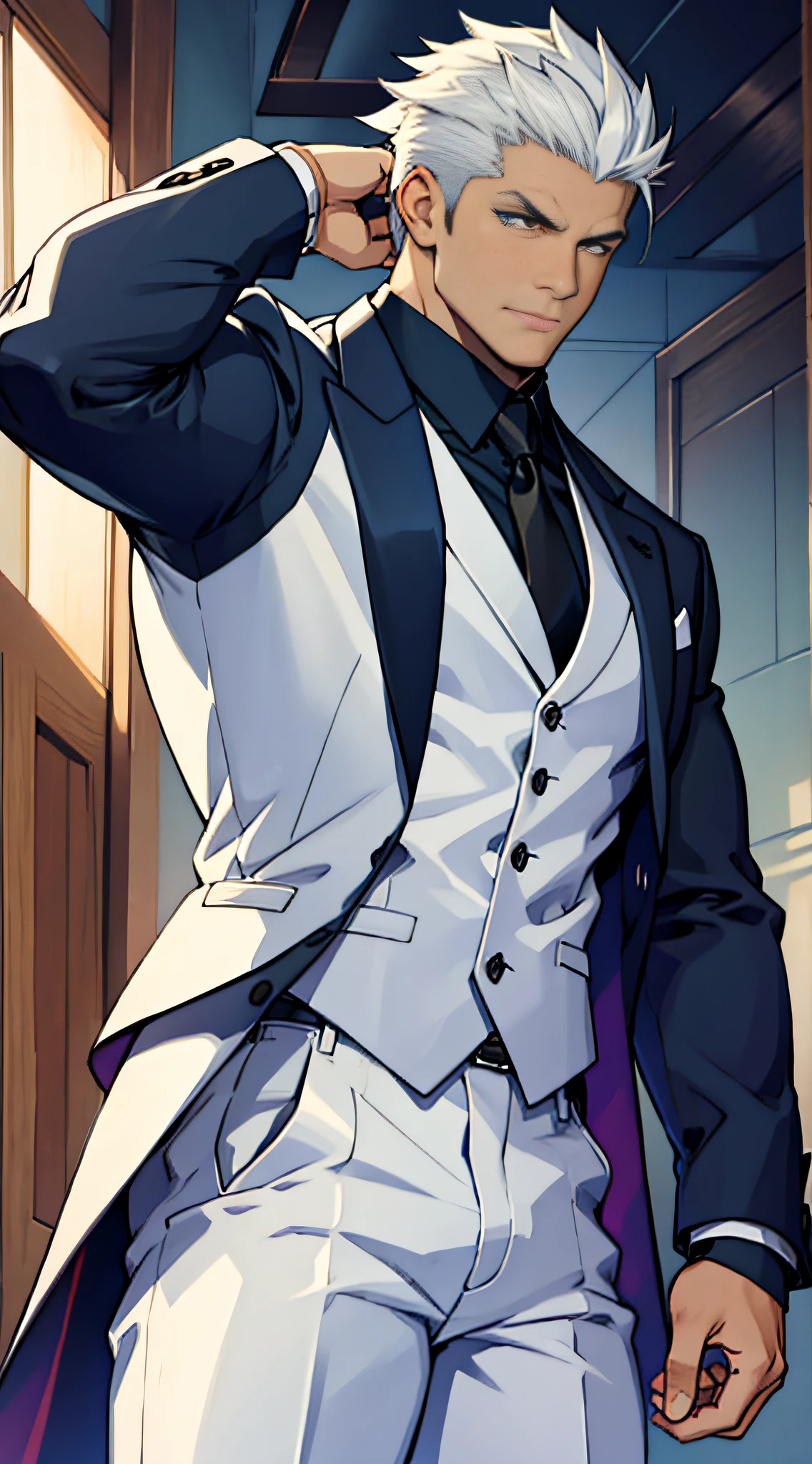 ((Ultra-detailed]], [masterpiece)), [seductive tuxedo], [(muscular male)}, [[((archer (fate)))],((bara))]]