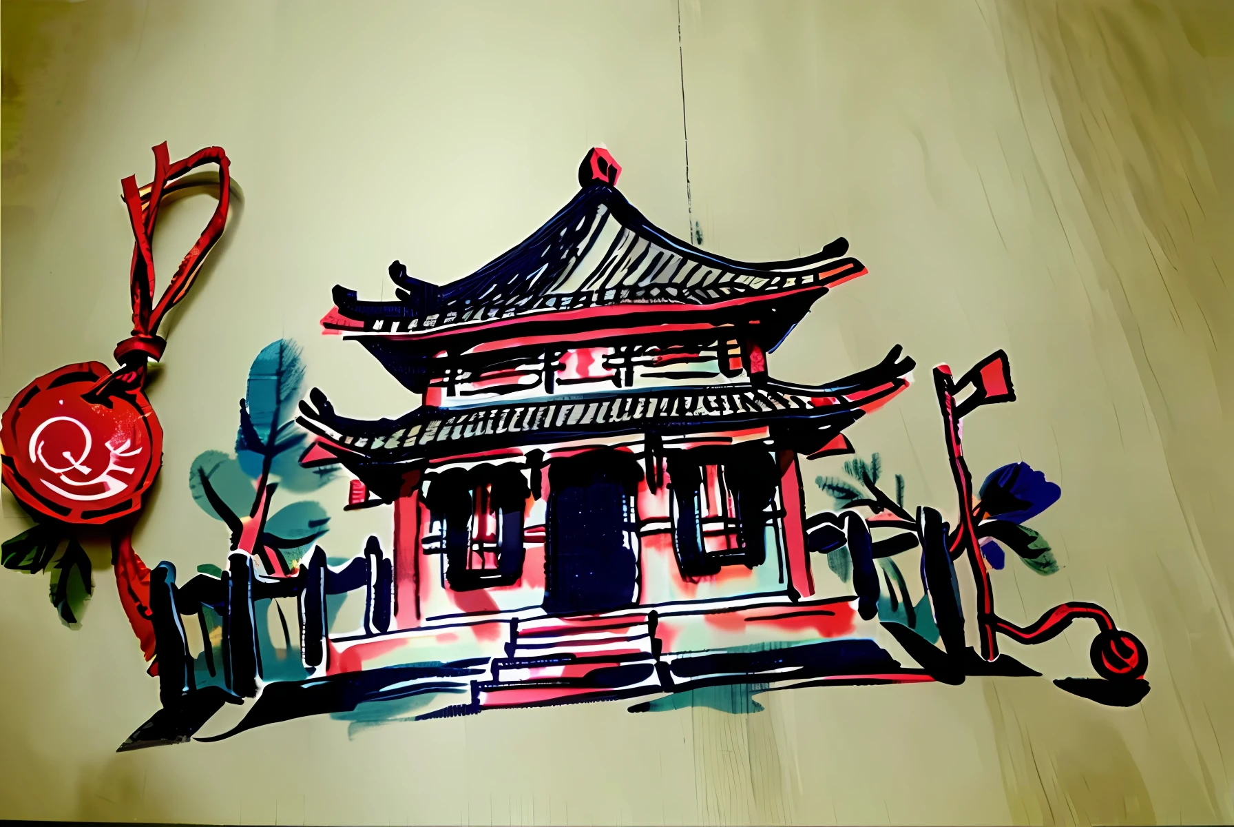 （illustratio：1.3）Q style building Nanjing Confucius Temple（（（tmasterpiece））），（（（best qualtiy））），（（The details are so-so）），（Keychain pattern），（（Cute cultural creativity）），