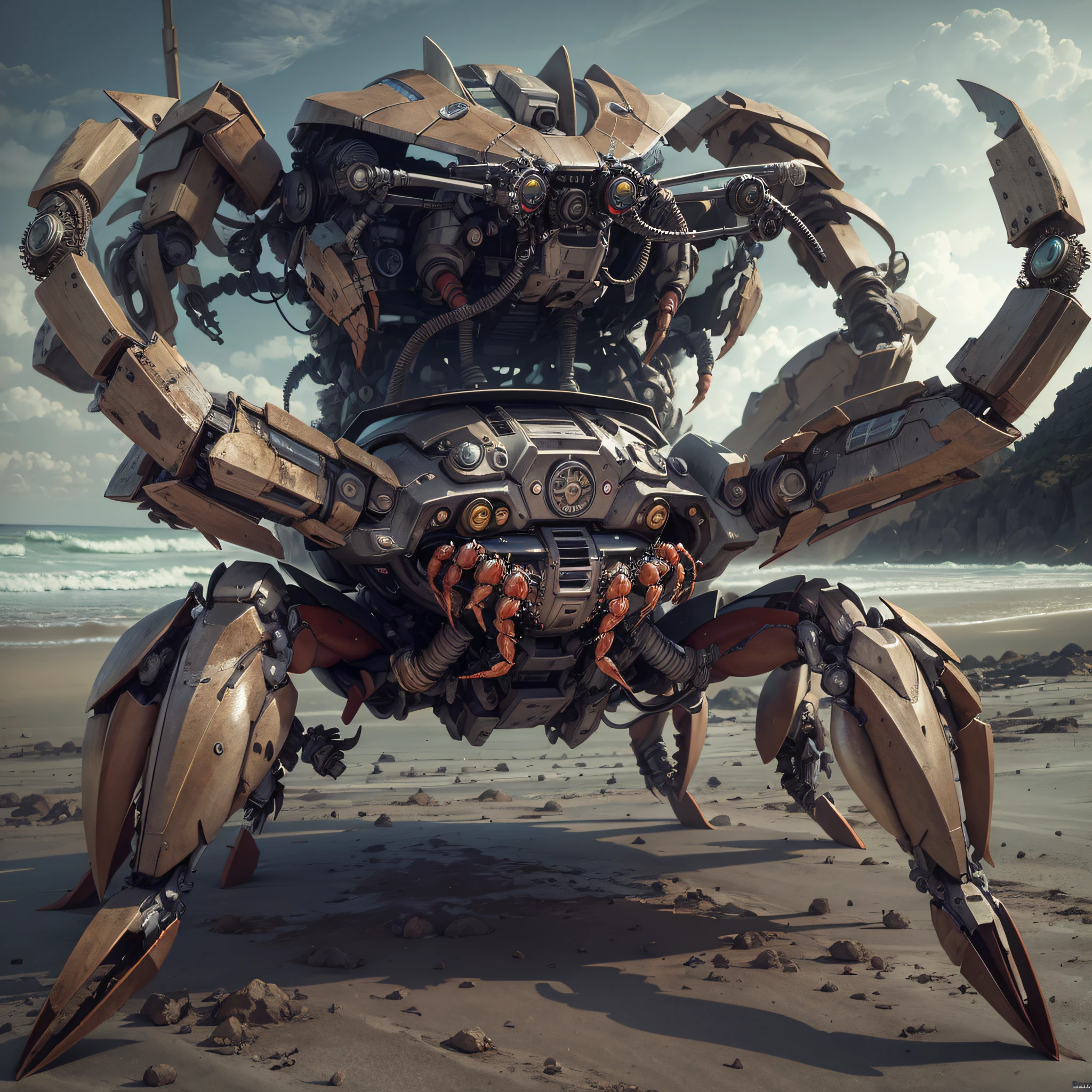 hyper realistic photograph shot, crab mech, HD, Hyper realistic, ghostly, 32k, Ridley Scott