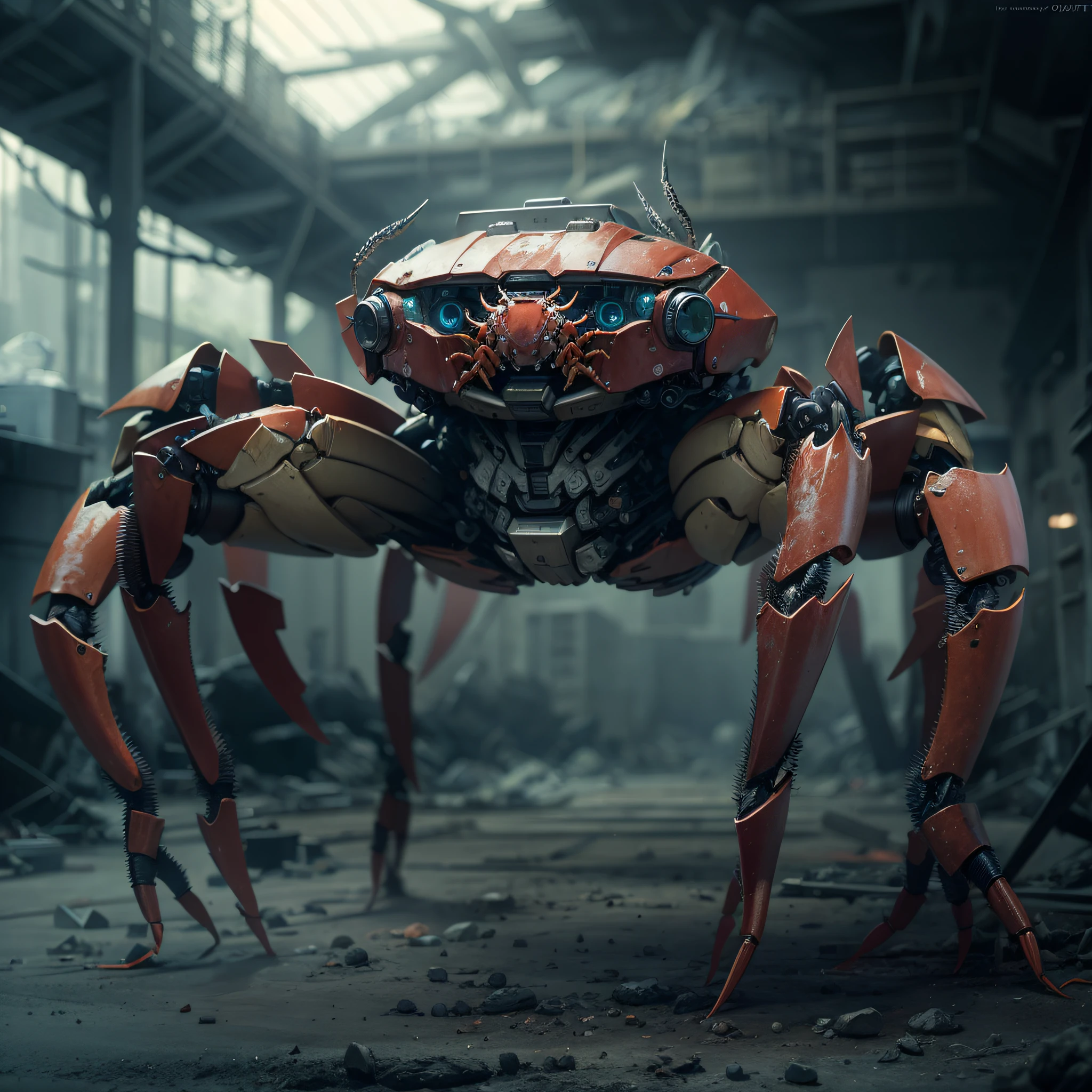 hyper realistic photograph shot, crab mech, HD, Hyper realistic, ghostly, 32k, Ridley Scott