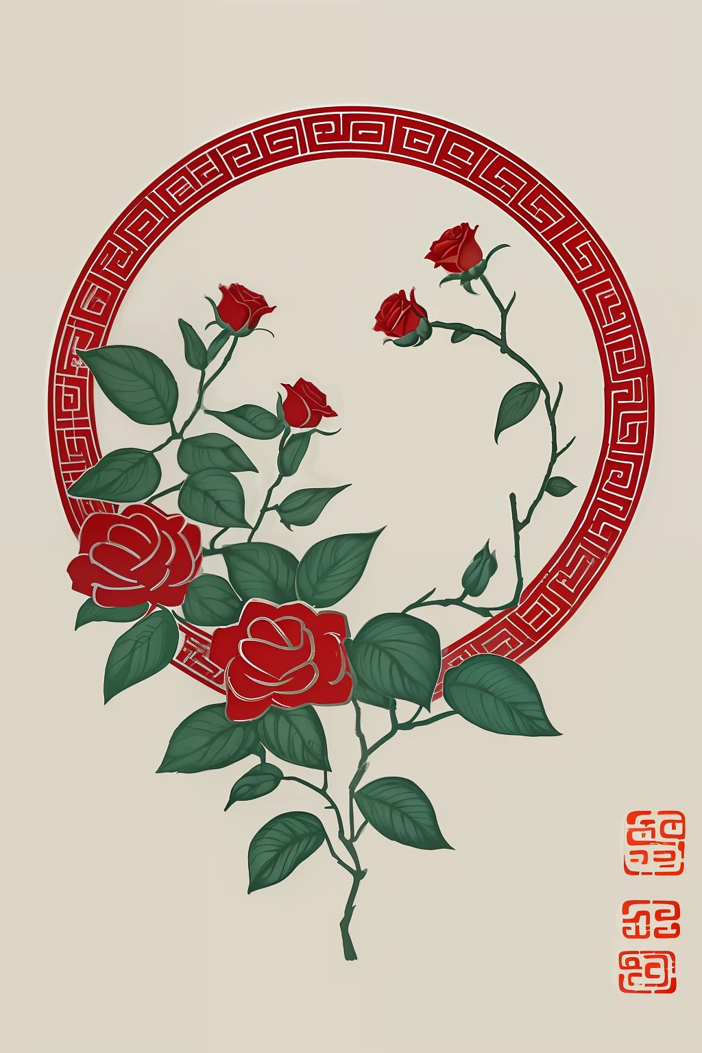 Roses bloom on knotty branches,vector illustrations,greybackground,simple backgound,in the style of light orange and light beige,minimalist images,Paleonucleus,green and crimson,ultra-realistic realism,Poetic intimate white background,Illustration of two roses with double happiness, Chinese traditional, traditional painting, Traditional folk art style,colored woodcut,Traditional Chinese art, Chinese tradition, Wedding, Chinese style painting, Traditional Chinese painting,Chinese 80s style,Noise