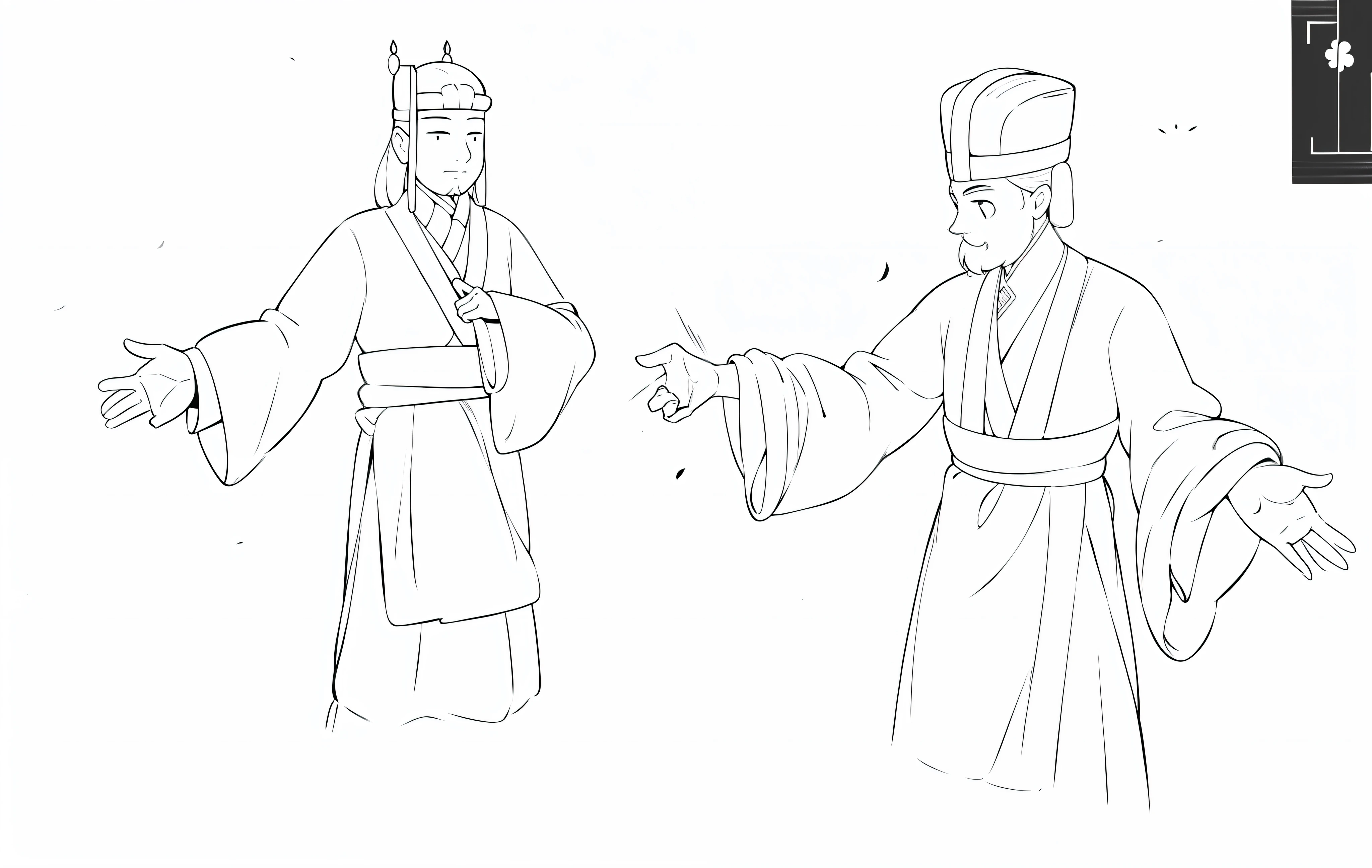 "A illustration，maximalist details，Storybook style illustration，inspired by Emperor Huizong of Song，Ultra-flat feel，The lines are black，Monochrome performance，In particular, Highlight the black and white manuscript effect，The background is predominantly simple，Painting with white background as background"