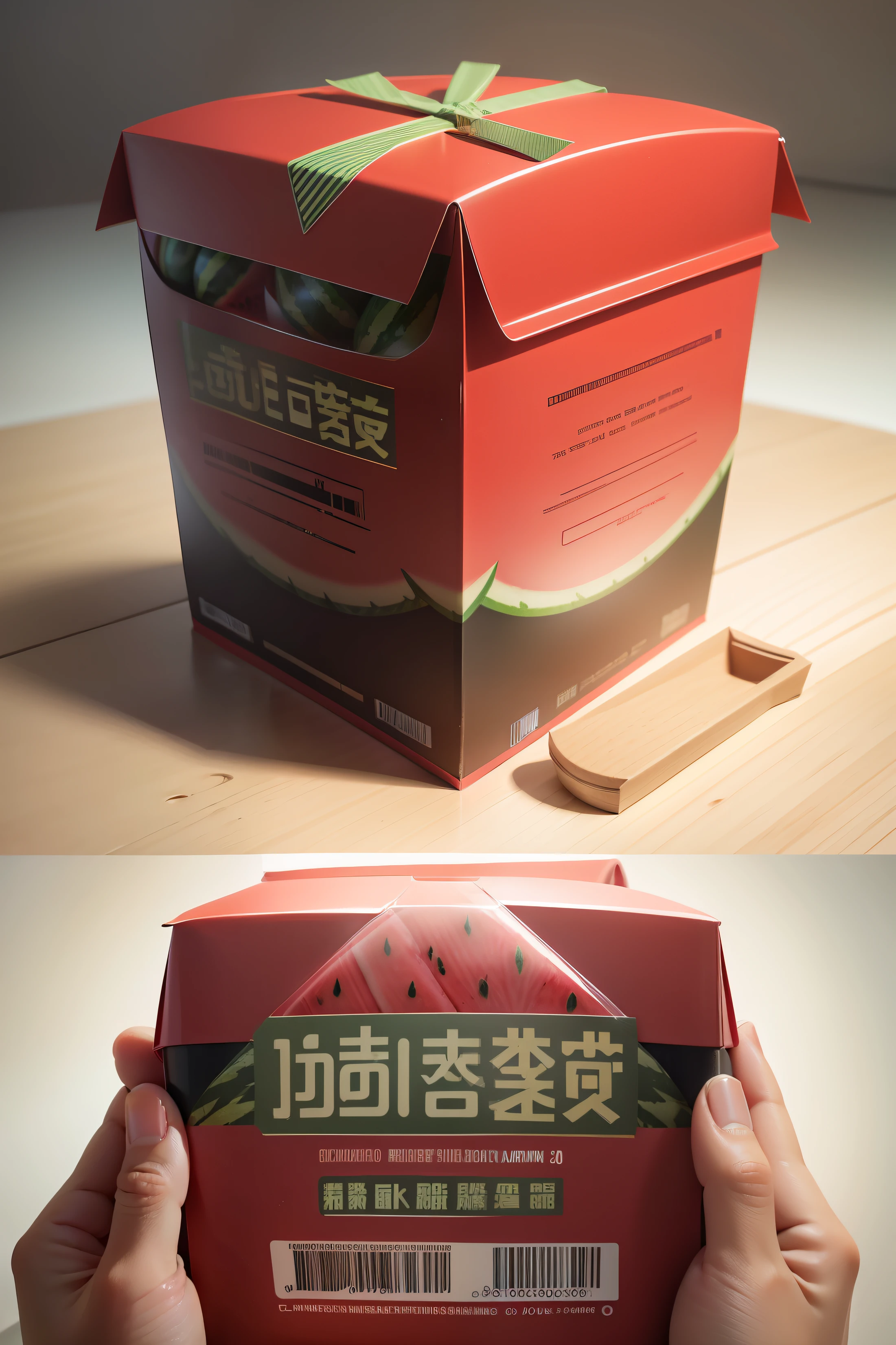 Watermelon packaging,Carton,Carton packaging watermelon pattern,A whole watermelon,One and a half watermelon,Illustration packaging,Simple and high-end,Packaging process,c4d渲染,oc,Modeling,k hd,4k,filigree,Light