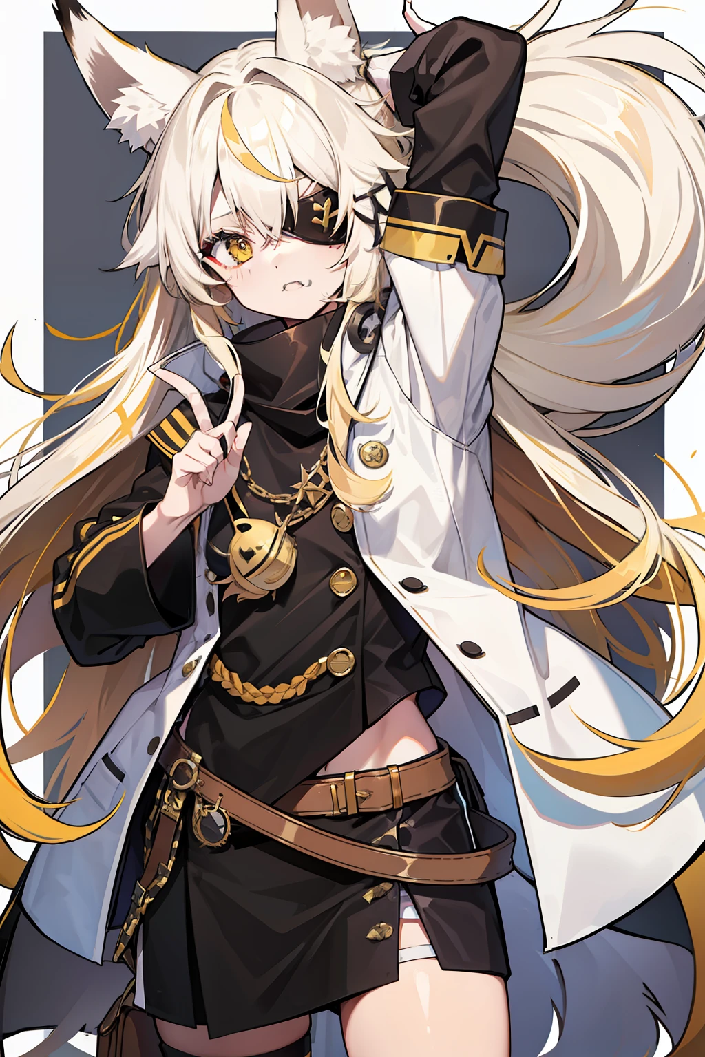 Kizi,Wolf ears,eye patch over left eye,long whitr hair,Brownish-yellow hair