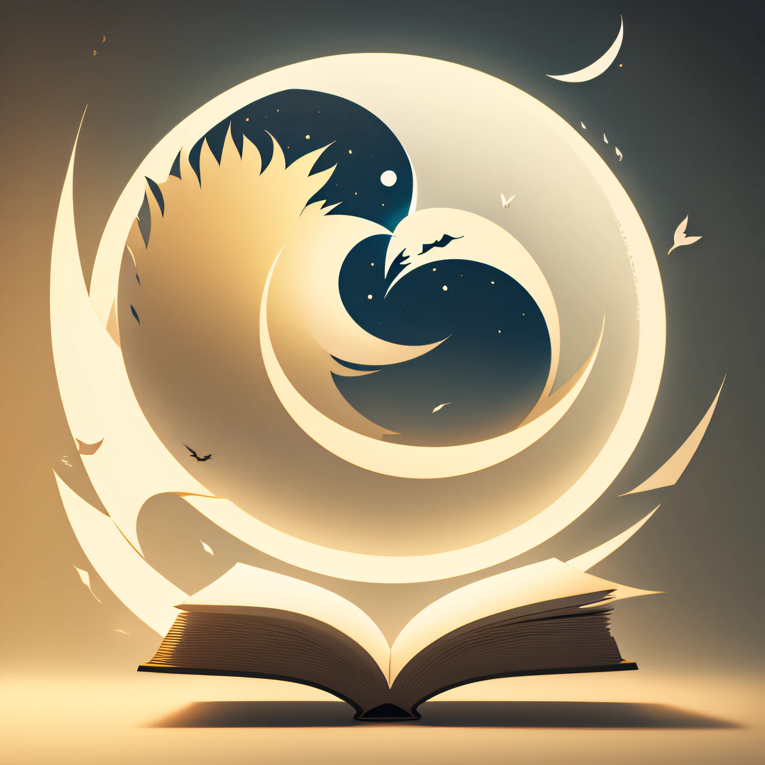 fifinha logo vector, moon, open book, minimalist art.