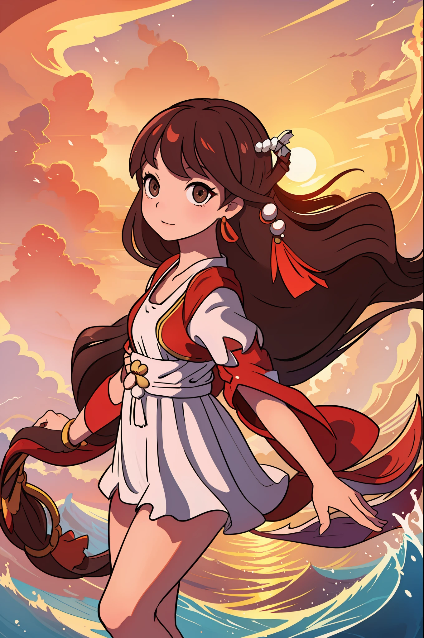 s girl,Porpoise,ancient wind,Yangtze River,setting sun,the setting sun,Daughter of the sea,the pearl
