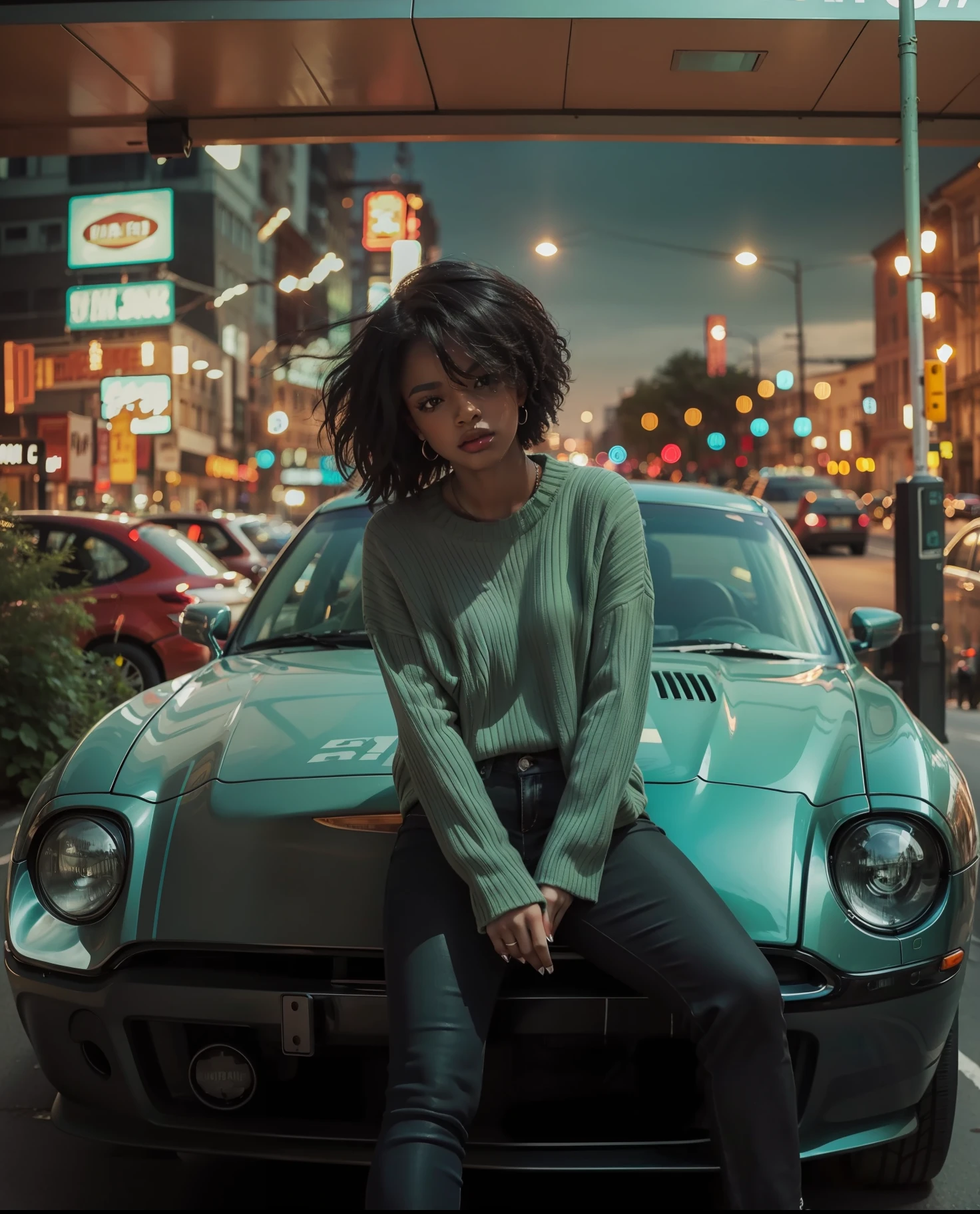 Black woman with cool and stunning style in front of car