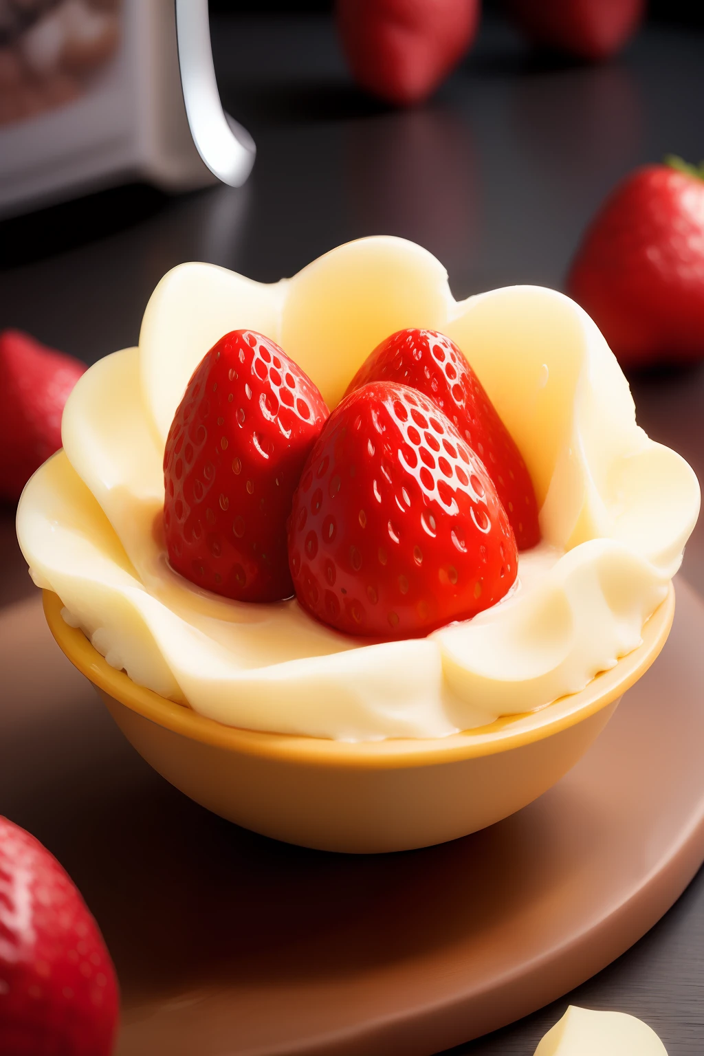 masterpiece, high quality, best quality, creamy strawberries, food photos,