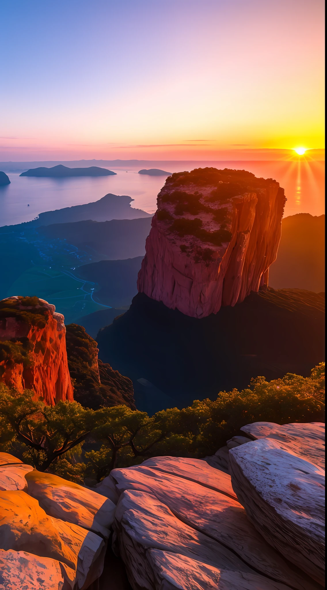Sunset, evening glow, distant view, realistic, rich colors, gorgeous and colorful, wide-angle lens, shooting in the evening, positive film, naturalistic style, high-definition filming.