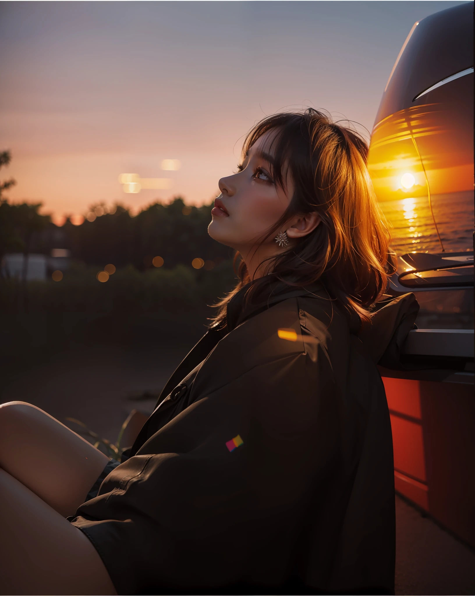 Beautiful woman with sunset theme
