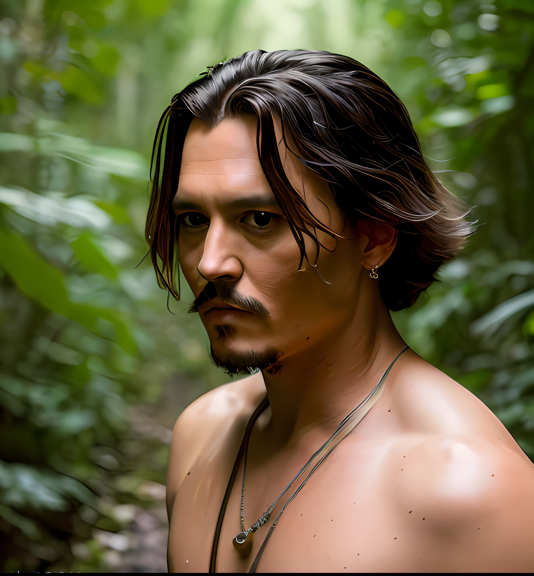 Masterpiece, Johnny Depp Walks Through the Jungle (Night of Fireflies), (High Detail: 1 1), Rough Face, Natural Skin, High Quality, NSFW, Beautiful Eyes, (Detailed Face and Eyes), (Face :1 2), noise, extra, real photo, PSD, light film photography, sharp focus, contrast lighting, detailed skin, high resolution 8k, crazy detail, realistic, professional photography, 8k UHD, DSLR, soft light , high quality, film grain, Fujifilm XT3
