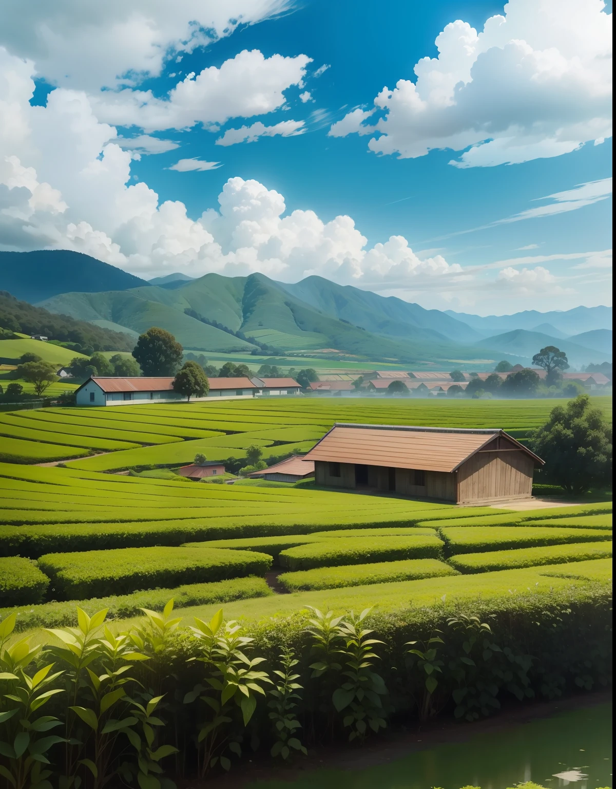 tea plantation,teals,great outdoors,exteriors,scenecy,with blue sky and white clouds