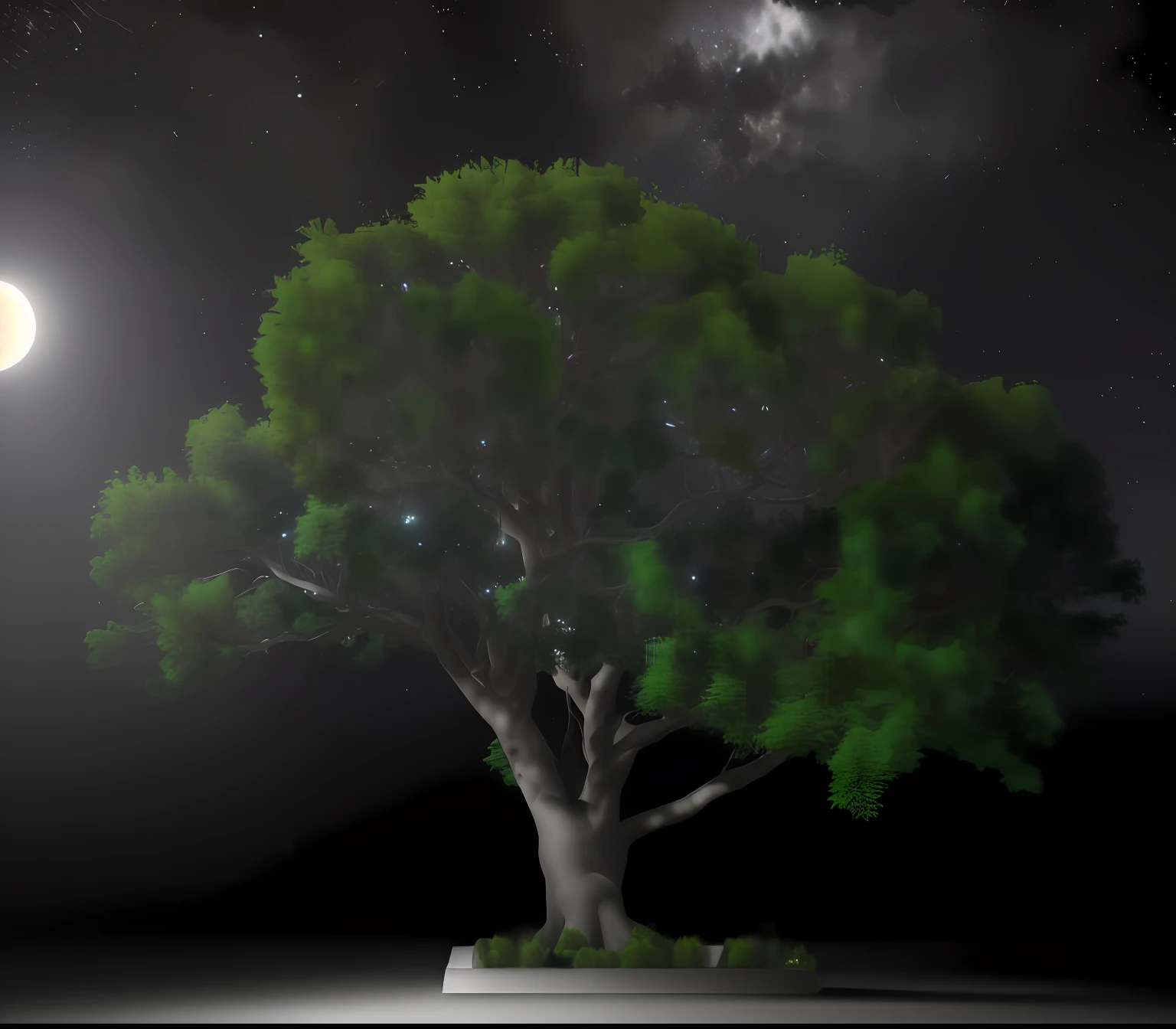 the night,starrysky,themoon,Close-up of the tree, natural realistic render, model trees, High quality 3D realistic, huge ficus macrophylla, big trees, extremly high detail, ocatane render, photorealistic highly detailed, Highly detailed high resolution, 3 d highly detailed, high quality rendering, 3d highly detailed