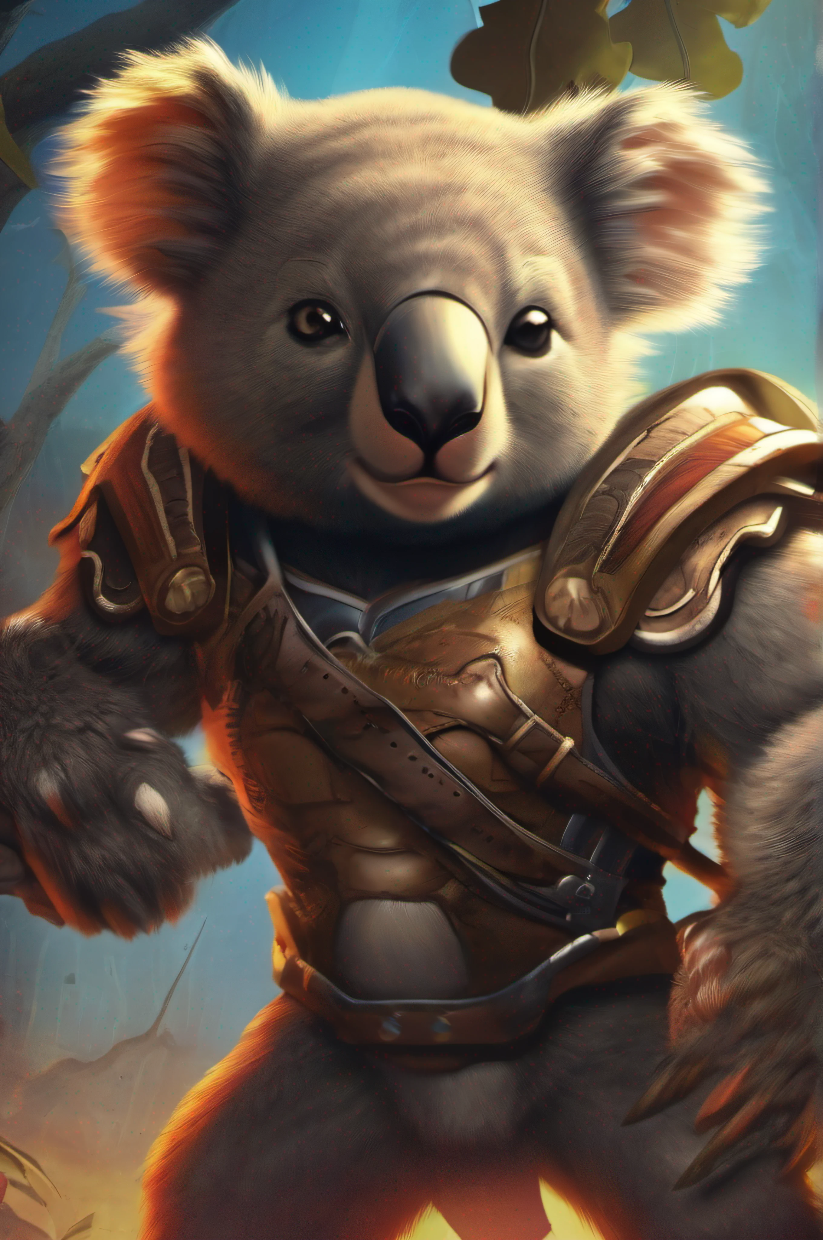 Guerrier animal, Koala guerrier, de He-Man, complexe, cinematic, fantastique, Muscular koala.