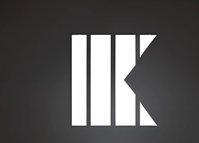 Black and white photo of white K logo, low key lighting, Popular on crowdfunding devices, Image caricature, Bending over has a sense of speed,There is a sense of power,Rush forward at high speed,The whole letter rushes forward