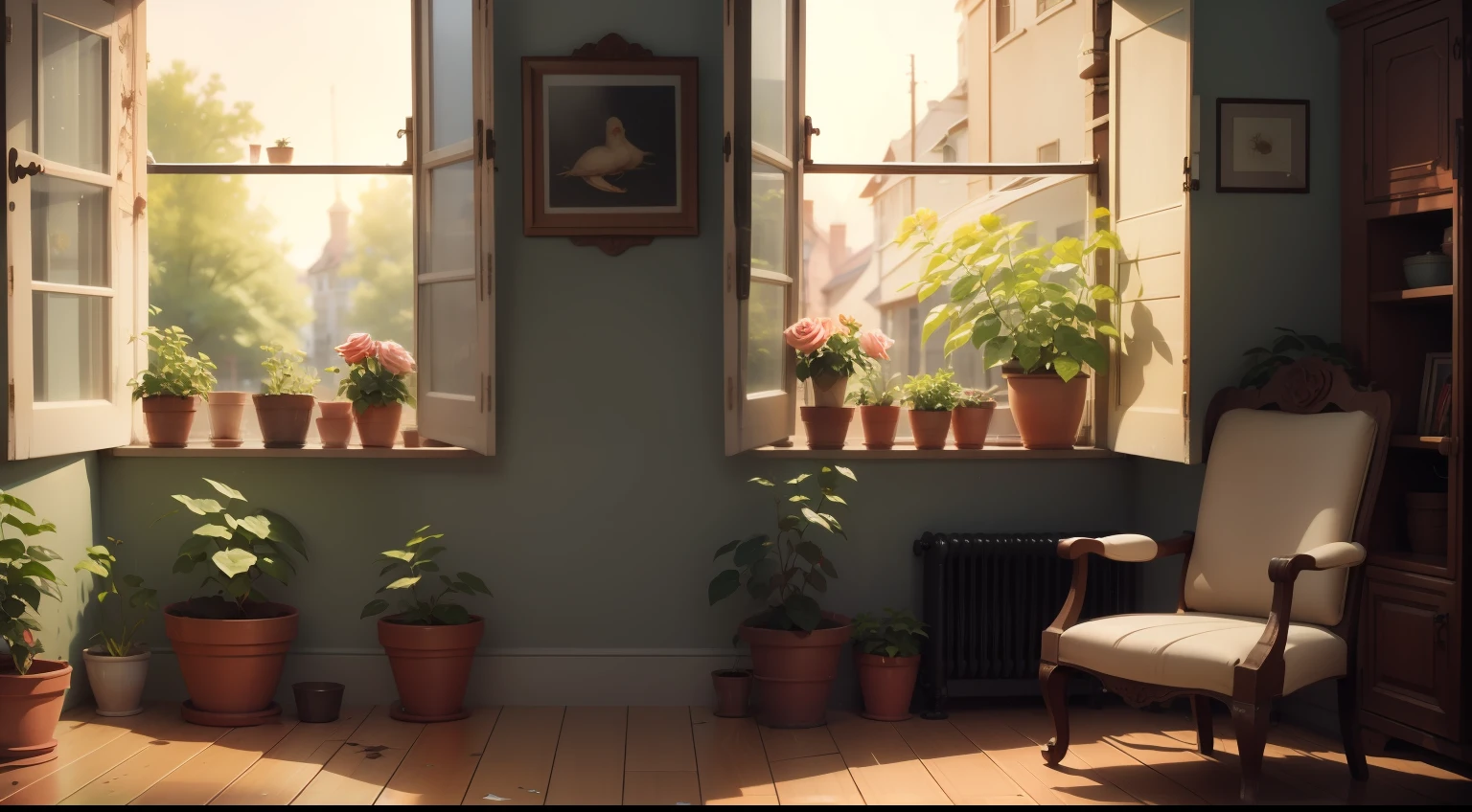 There are several roses on the windowsill，There are some small worms on the rose