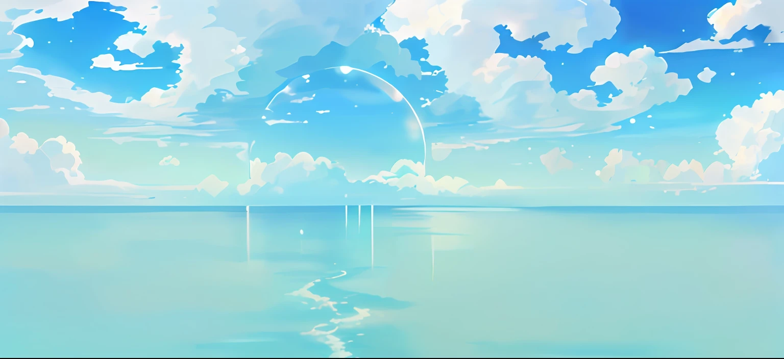 There is a picture of the sea with the sky as the background, sky and ocean background, luminous sky heaven background,Clouds spread out from the middle,clear summer sky background, in style of ghibli,16k,hyper HD