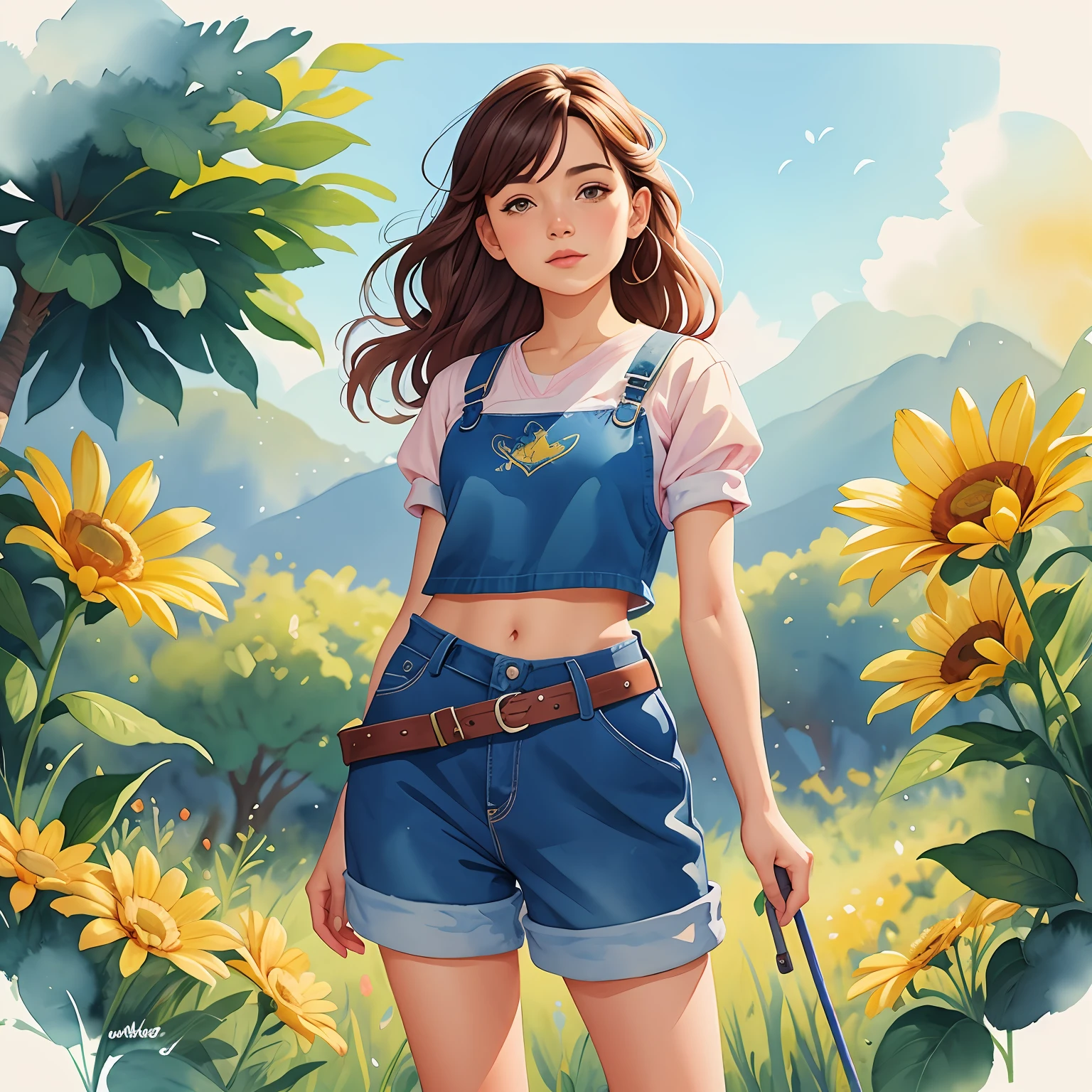 pintura de uma mulher em uma saia de bolinhas e crop top, pintura digital em aquarela, watercolor illustration style, aquarela artstyle, trending on artstration, estilo de pintura em aquarela, pintura digital em aquarela, in illustration style digital, pintura em aquarela, Aquarela Digital, No Bowater Art Style, Watercolor illustration, pintura colorida em aquarela, pintura detalhada em aquarela, Fanart, estilo aquarela
