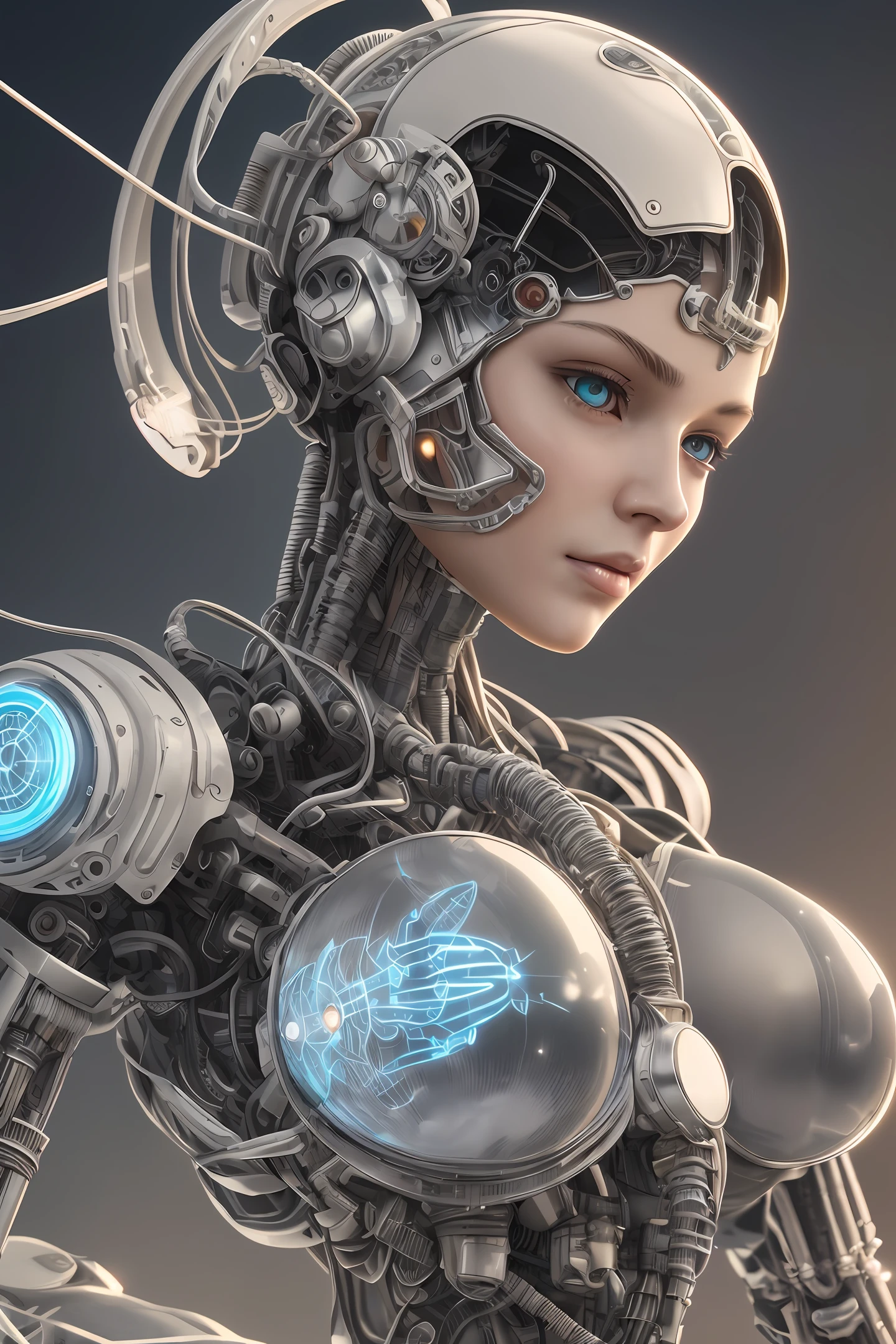 complex 3d render ultra detailed of a beautiful porcelain profile woman android face, cyborg, robotic parts, 150 mm, beautiful studio soft light, rim light, vibrant details, luxurious cyberpunk, lace, hyperrealistic, anatomical, facial muscles, cable electric wires, microchip, elegant, beautiful background, octane render, H. R. Giger style, 8k, best quality, masterpiece, illustration, an extremely delicate and beautiful, extremely detailed ,CG ,unity ,wallpaper, (realistic, photo-realistic:1.37),Amazing, finely detail, masterpiece,best quality,official art, extremely detailed CG unity 8k wallpaper, absurdres, incredibly absurdres, robot, silver halmet, full body, sitting --auto --s2