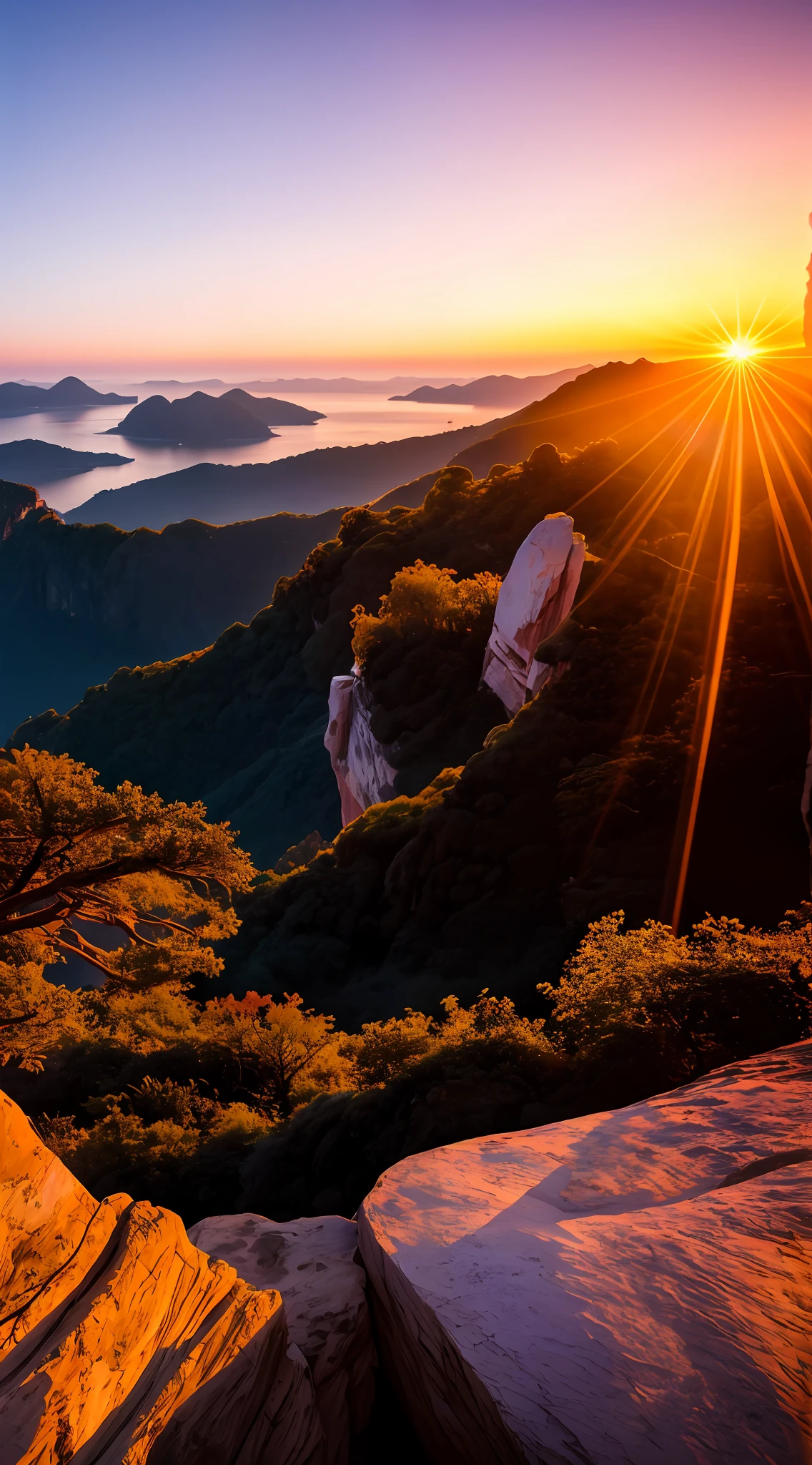 Sunset, evening glow, distant view, realistic, rich colors, gorgeous and colorful, wide-angle lens, shooting in the evening, positive film, naturalistic style, high-definition filming.
