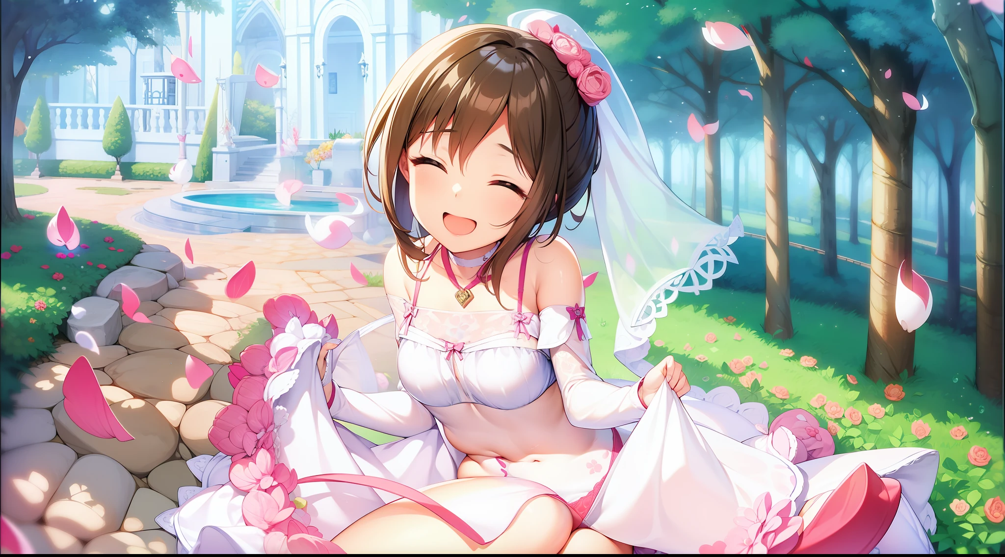 hightquality、masutepiece、Clean face、mekosji、invisible clothes、Opening legs、very transparent clothing、very transparent underwear、Open your legs、Open your legs on your back、Opening legs、Open your legs in an M shape、Chignon、A smile、plump thighs、Navel、Chest、Perforated lingerie