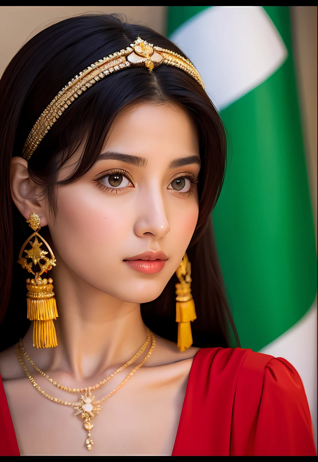 Portrait of an Arabian princess with Moroccan flag