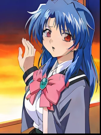 Anime girl with blue hair and pink bow waving, Fubuki, Rei Hiroe, Misato Katsuragi, rumiko, ikki tousen, yuyushiki, inspired by Rei Kamoi, clannad, higurashi, masuimi max, Rei Ayanami, Anime girl named Lucy, tsubasa nakai's style, hikari