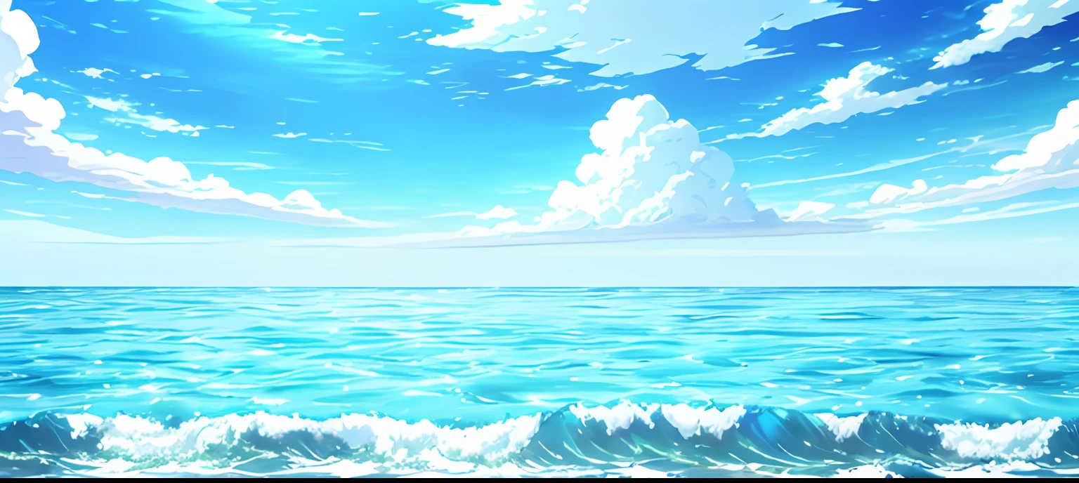 There is a picture of the sea with the sky as the background, sky and ocean background, luminous sky heaven background,The clouds spread out from the middle,Clouds are layered,Lots of details,clear summer sky background, in style of ghibli,16k,hyper HD
