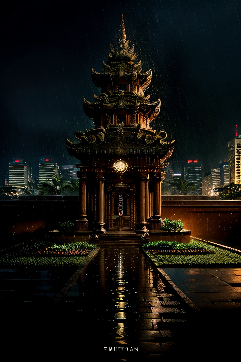 (masterpiece), (ultra detail), ((best quality)), jakarta indonesia, rain, at night