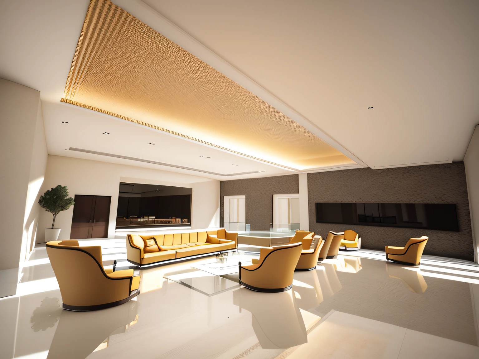 There is a large lobby with marble floors and glass ceilings, With sofa，desks，building rendering, high quality topical render, well lit 3 d render, architectural 3 d render, office ceiling panels, archviz, photoreal render, precise architectural rendering, professional render, interior architecture view, realistic cgi render, suspended ceiling, high ceiling, large glass ceilings