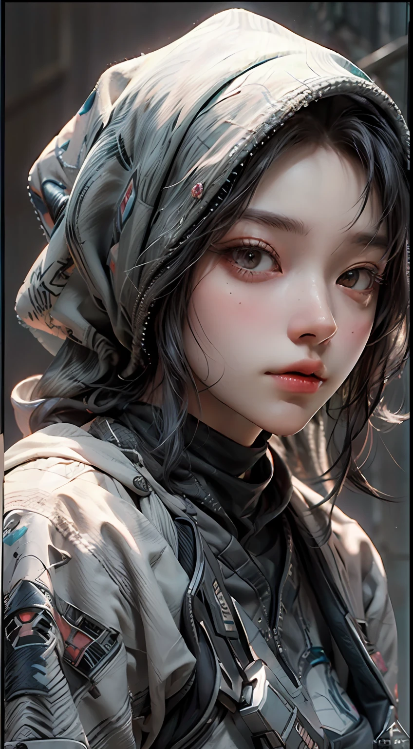 ((Best quality)), ((masterpiece)), (detailed:1.4), 3D, an image of a beautiful cyberpunk hijabi female,HDR (High Dynamic Range),Ray Tracing,NVIDIA RTX,Super-Resolution,Unreal 5,Subsurface scattering,PBR Texturing,Post-processing,Anisotropic Filtering,Depth-of-field,Maximum clarity and sharpness,Multi-layered textures,Albedo and Specular maps,Surface shading,Accurate simulation of light-material interaction,Perfect proportions,Octane Render,Two-tone lighting,Wide aperture,Low ISO,White balance,Rule of thirds,8K RAW,